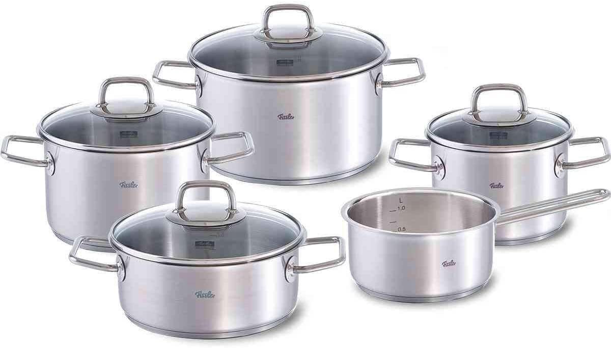 Fissler Topf-Set "Viseo" je 1 Kochtopf 16/20/24 cm, 1 Stielkasserolle 16 cm, 1 Bratentopf 20 cm, 9 Stk. tlg. Edelstahl 18/10