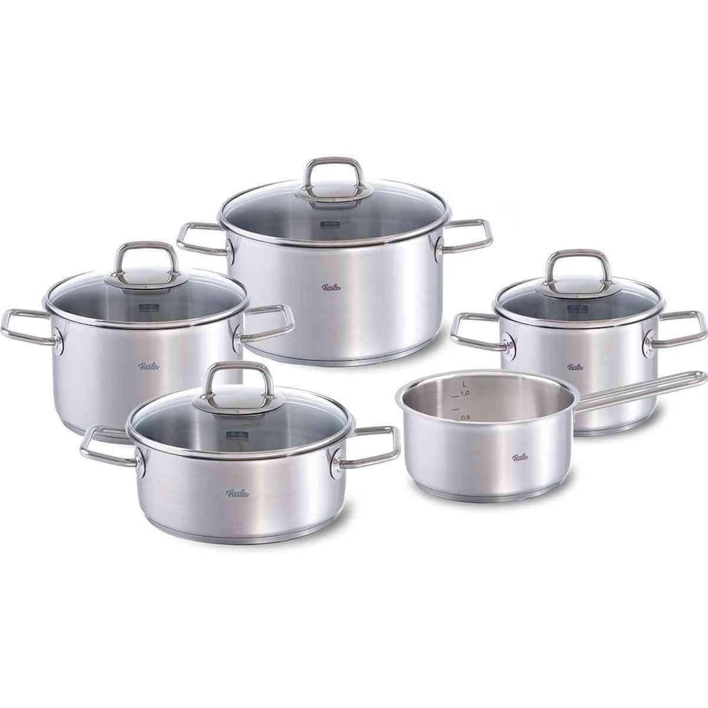 Fissler Topf-Set »Viseo«, Edelstahl 18/10, (9 tlg., je 1 Kochtopf 16/20/24 cm, 1 Stielkasserolle 16 cm, 1 Bratentopf 20 cm)