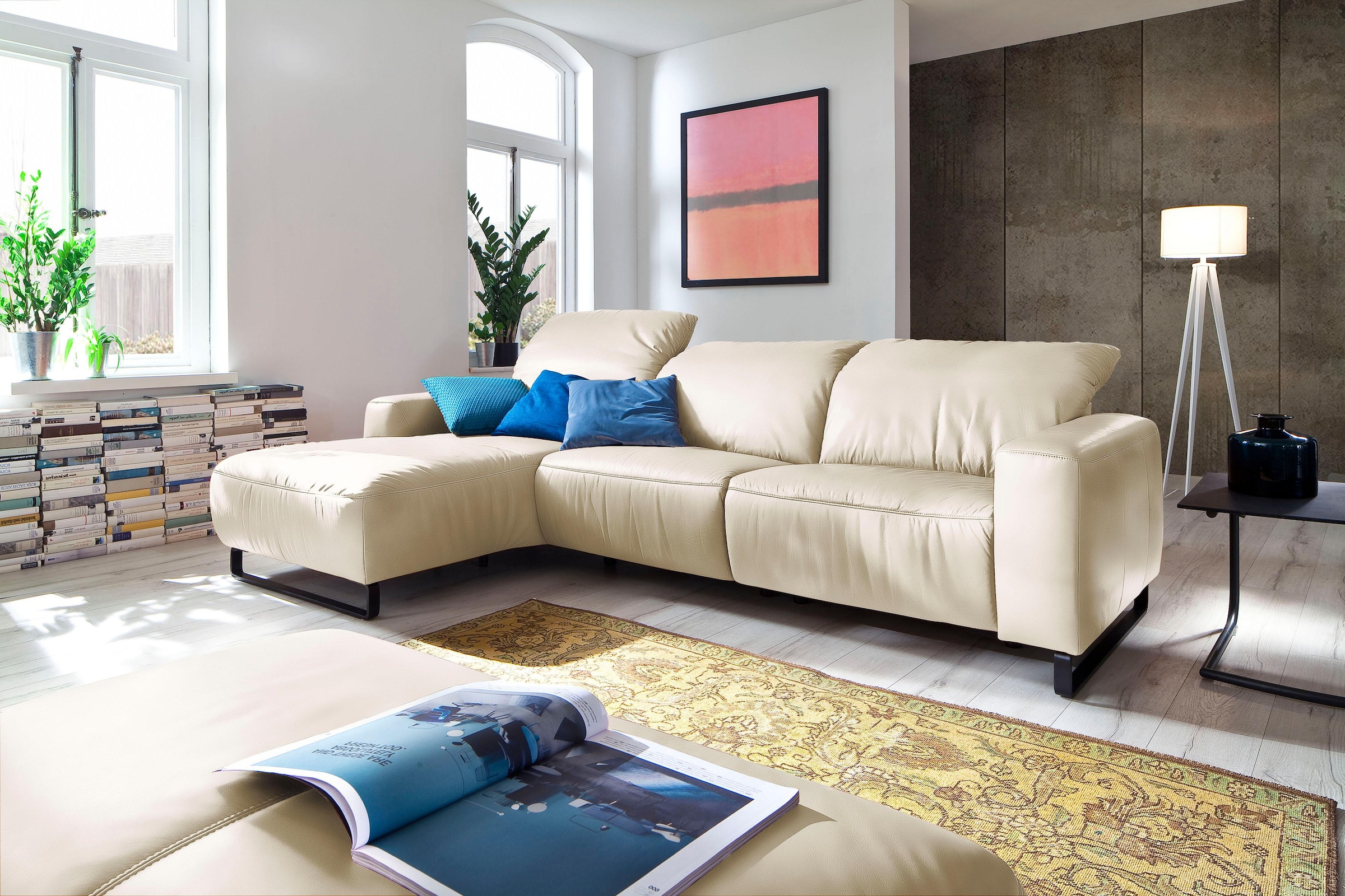 Home affaire Ecksofa »Juist L-Form«, mit Kopfteilverstellung und schwarzen Metallkufen