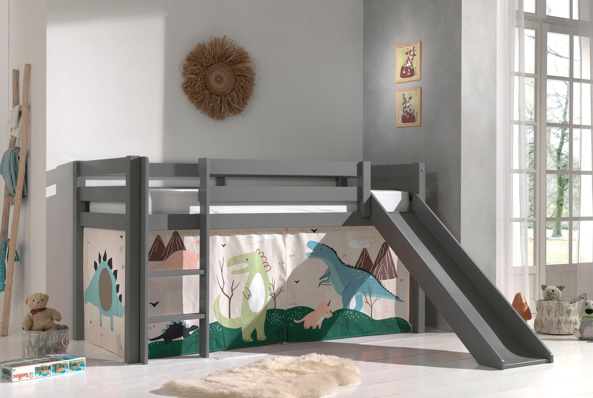 Vipack Spielbett "Pino, Kiefer massiv, mit Rolllattenrost u. Textil-Set, Ma günstig online kaufen