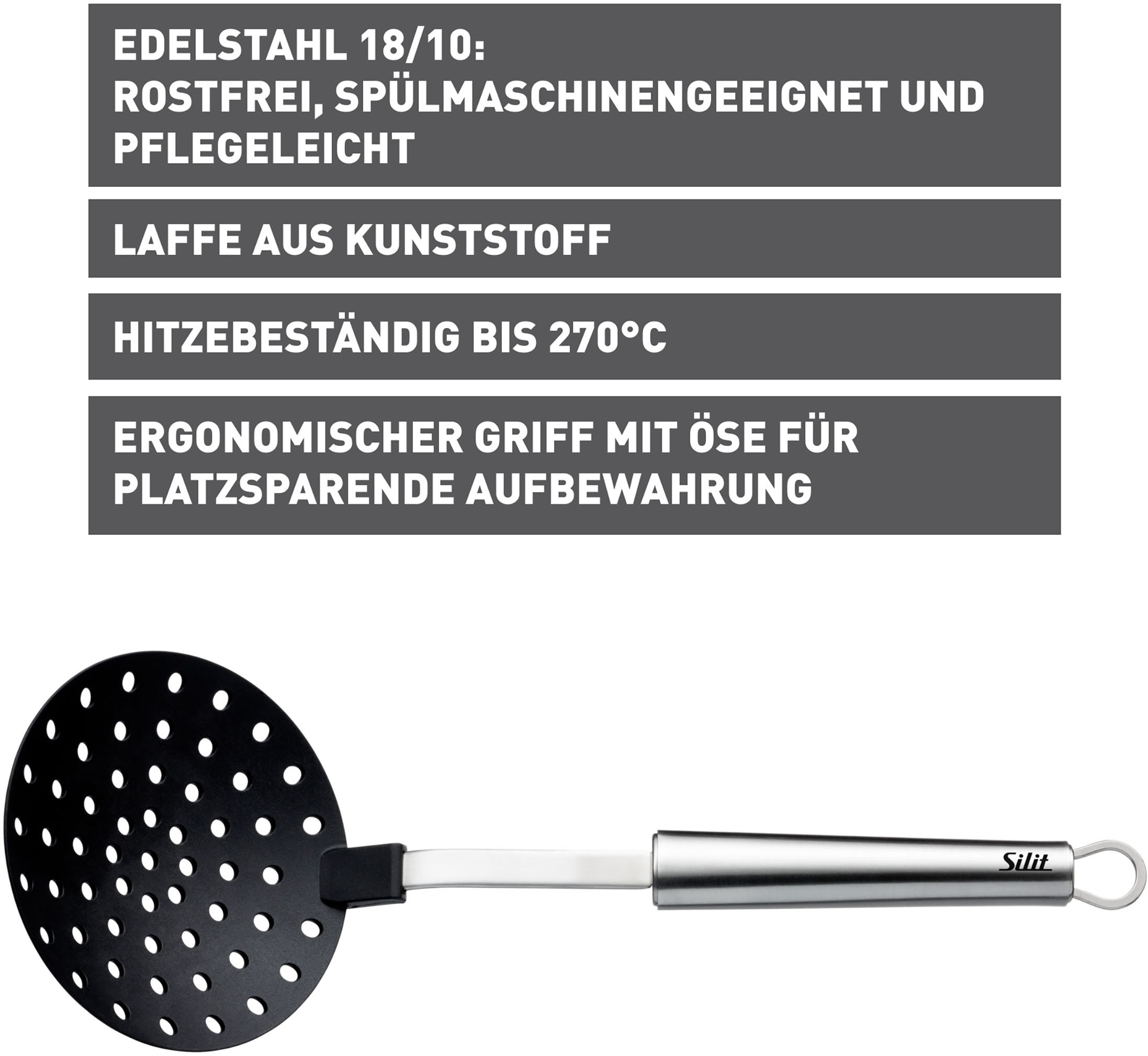 Silit Schaumlöffel »Classic Line«, (1 tlg.), Schaumlöffel 33 cm, f. Antihaft-Kochgeschirr, hitzebeständig bis 260°C