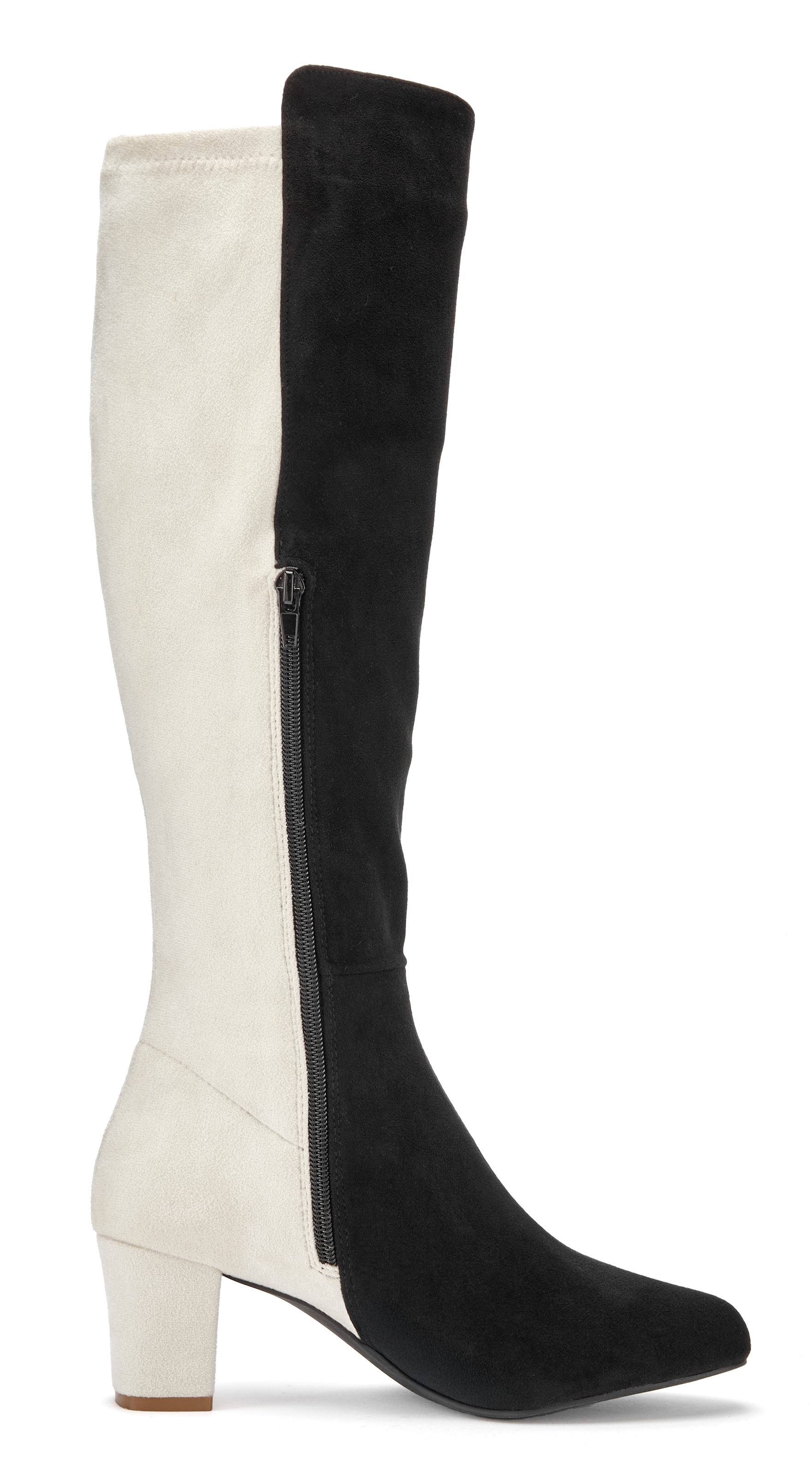 LASCANA Stiefel, Langer Stiefel, Stiefelette mit Blockabsatz in zweifarbiger Optik
