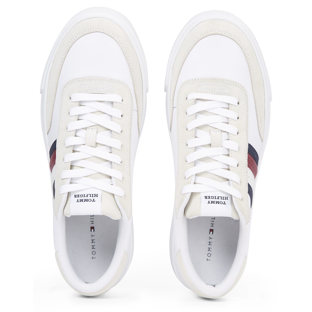 Tommy Hilfiger Sneaker »TH CUPSET RWB LTH«, mit seitlichen Streifen, Freizeitschuh, Halbschuh, Schnürschuh