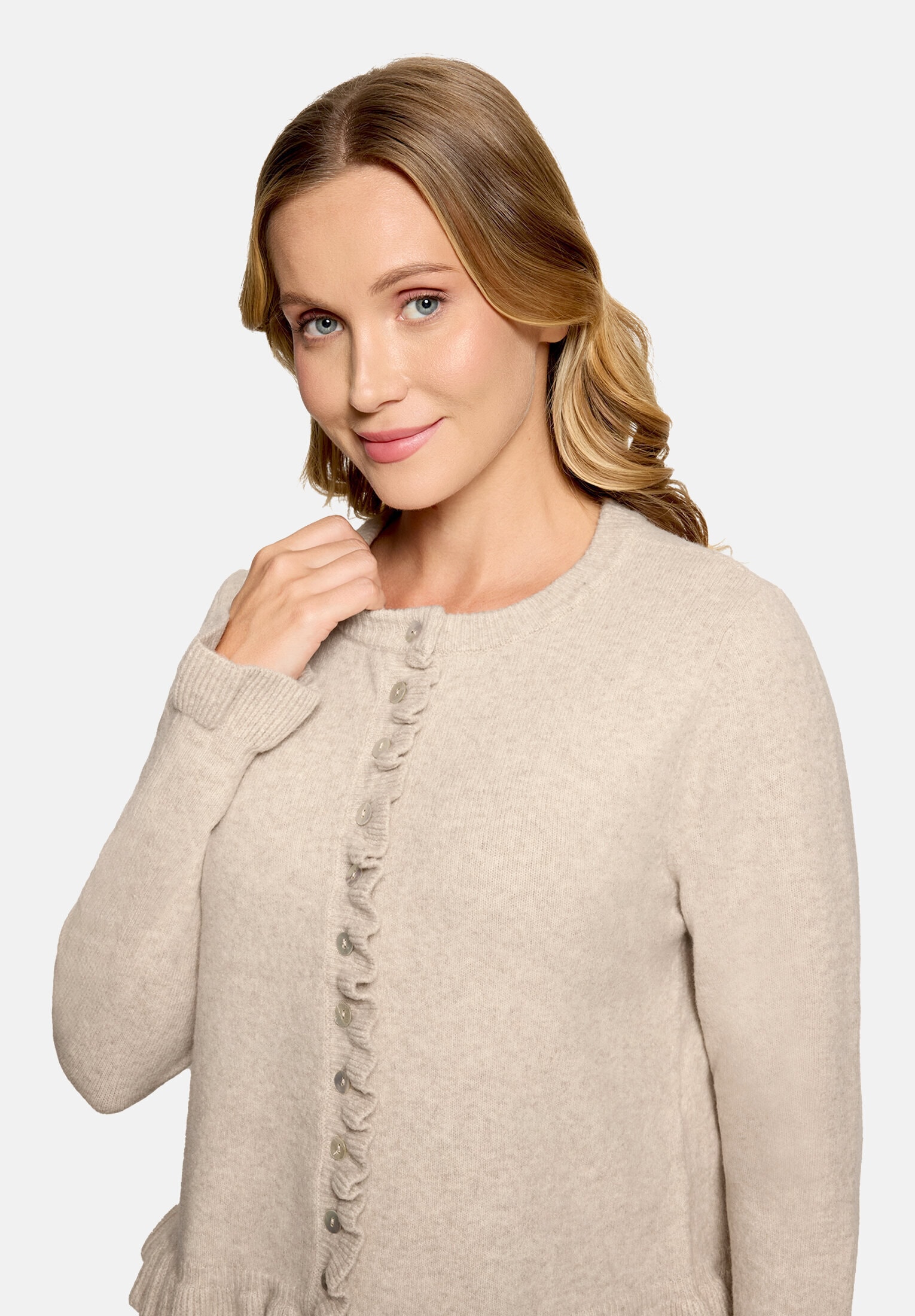 Cartoon Strickjacke »Damen mit Rüschen« 1