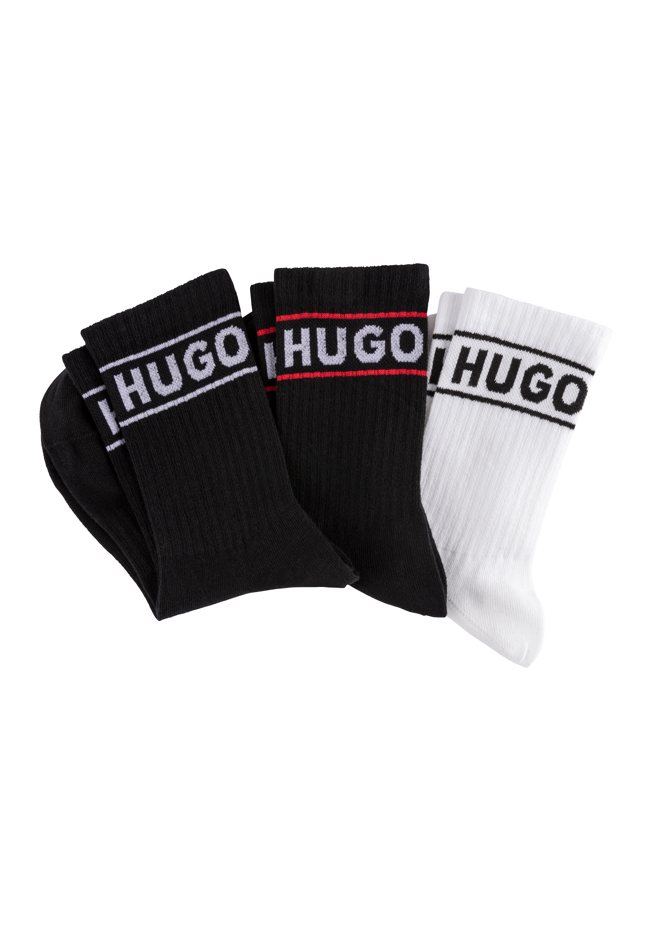 HUGO Underwear Freizeitsocken "3P QSRIB SPORTY CC W", (Packung, 3 Paar, 3er), mit kontrastfarbenem Logodetail