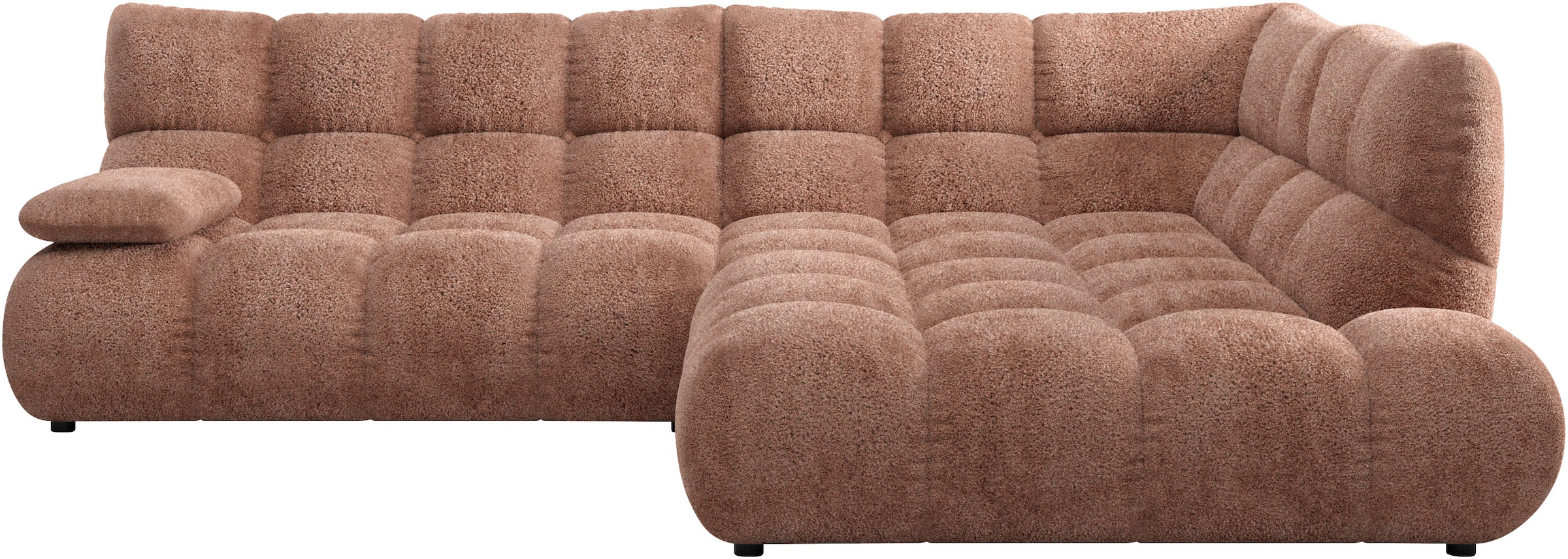Home affaire Ecksofa "Cozy Bubble, mit klappbarer Armlehne, Breite 289 cm" mit eleganter Steppung, Rundumbezug & weicher Polsterung