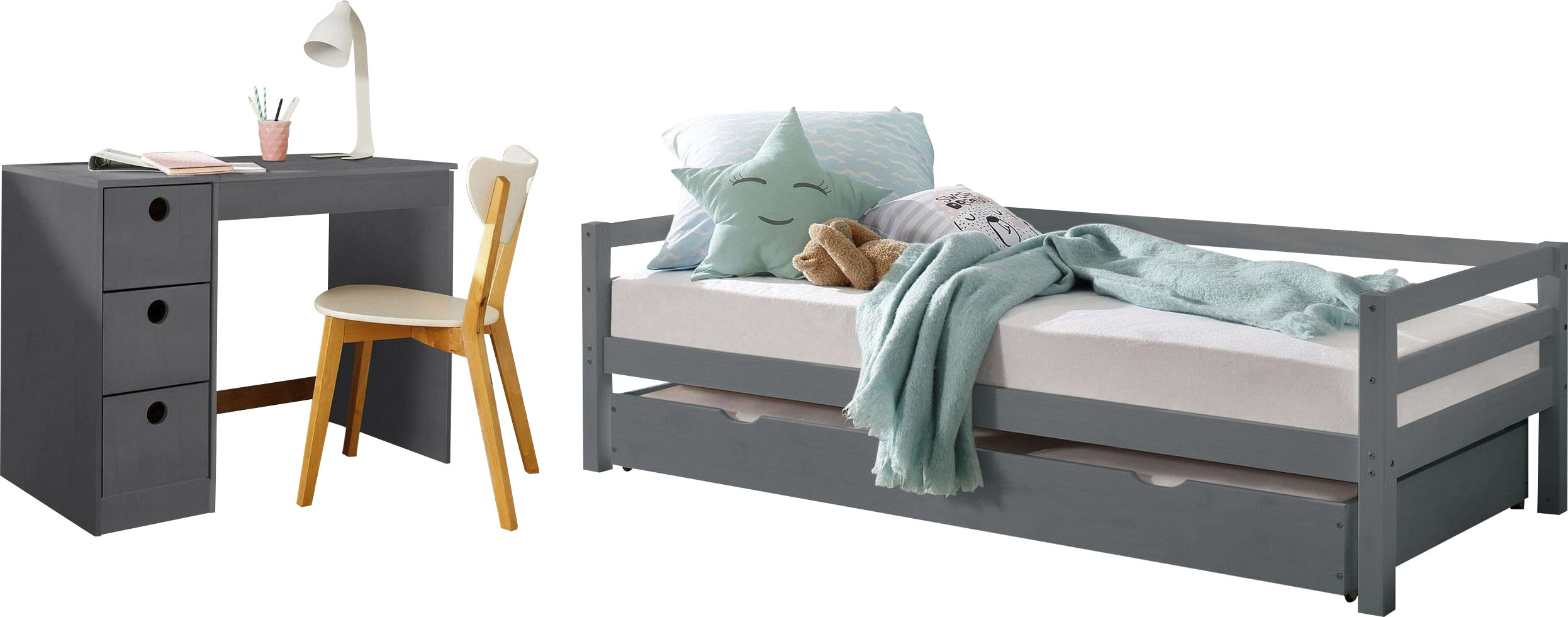 OTTO home "Alpi" Spar-Set, 2 Stk. tlg. Daybed mit 2. Liegefläche und Schreibtisch mit Stauraum, platzsparend