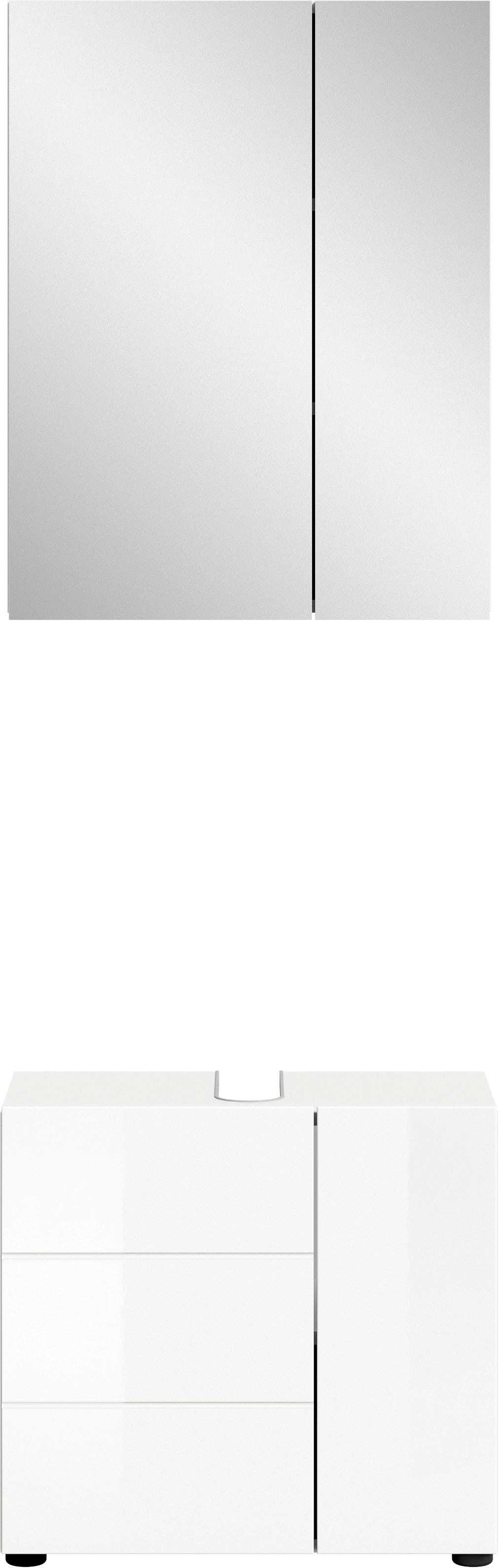 welltime Badmöbel-Set "BIEL, 2 teilig, hochwertige MDF Front, Rillenoptik" 2 teiliges Set, bestehend aus: Waschbeckenunterschrank, Spiegelschrank, 2 Stk. tlg.