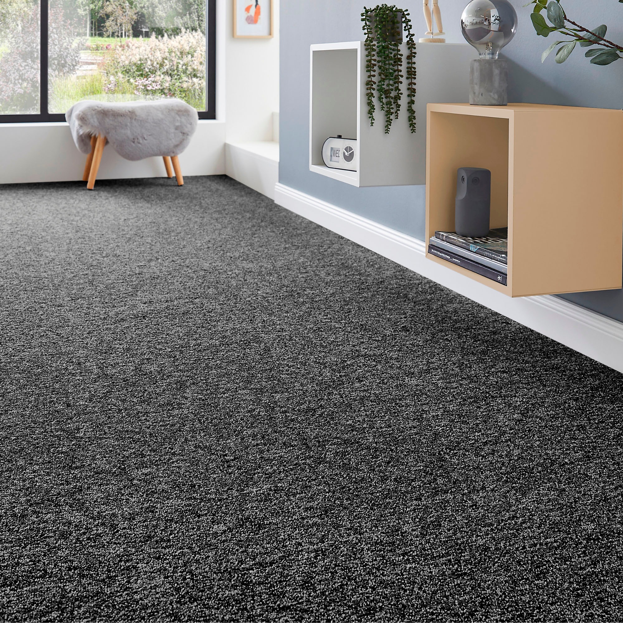 Teppichboden ANDIAMO "Matz, Schlinge, Gesamthöhe 6 mm, Made in Belgium", schwarz, B:500cm L:500cm, Kunstfaser, Teppiche, meliert, Breite 400 cm oder 500 cm, strapazierfähig & pflegeleicht