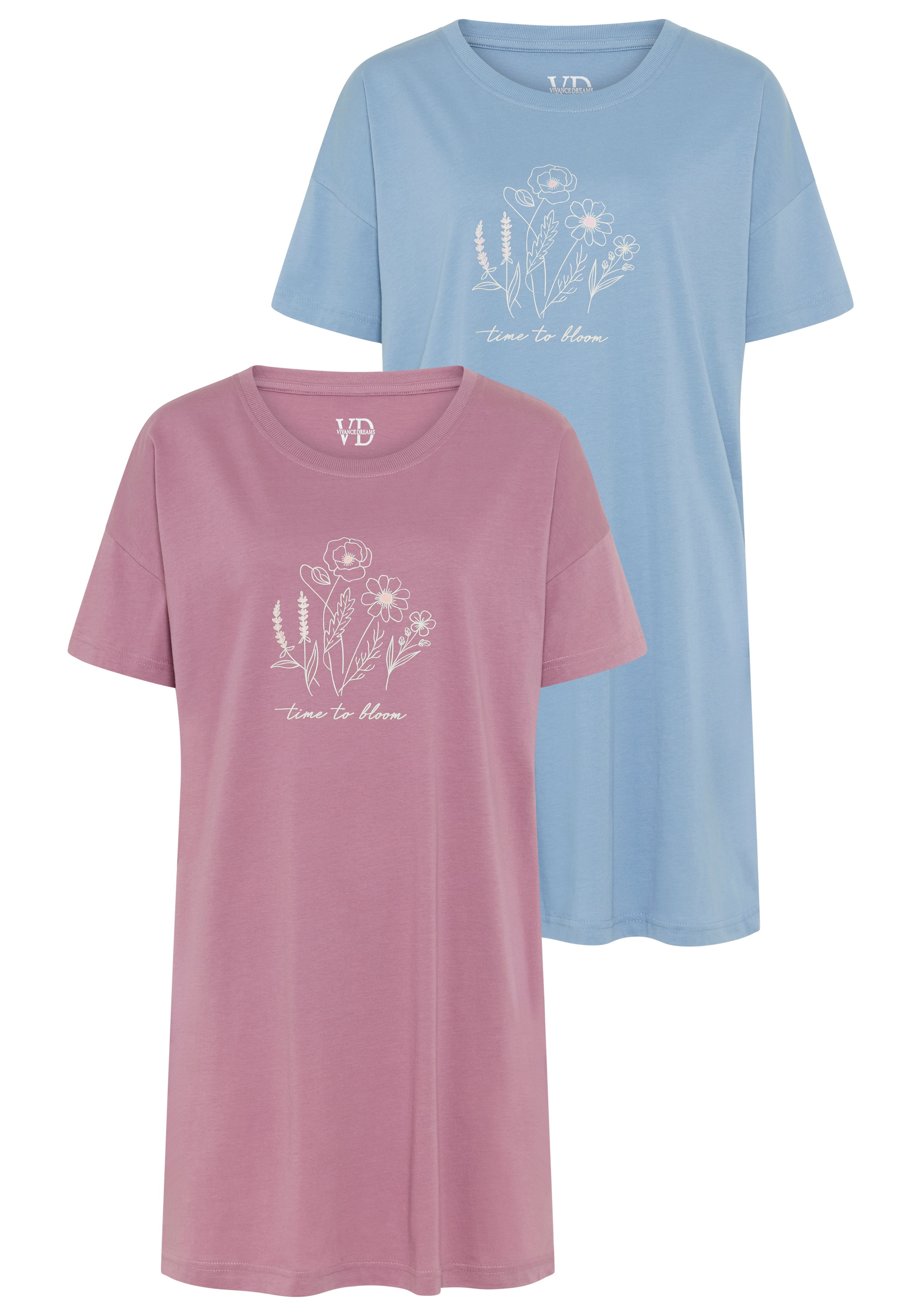 Vivance Dreams Bigshirt, 2 Stücker Set, mit zart skizziertem Frontdruck günstig online kaufen