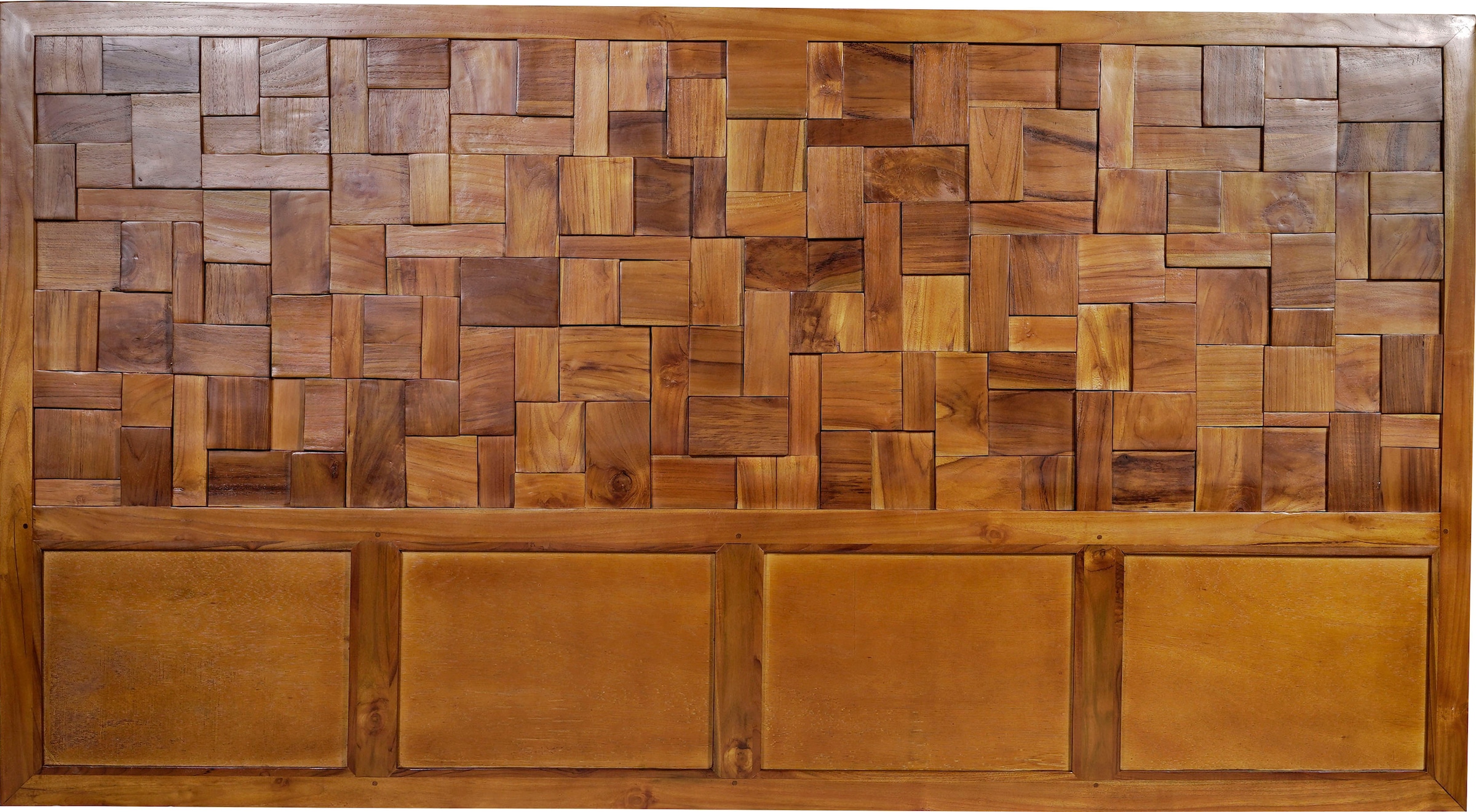 SIT Boxspringbett "Zwolle mit Holz-Mosaik-Kopfteil & 7-Zonen Matratze" Einzigartiges Teakholz-Mosaik Kopfteil & komfortabler Topper