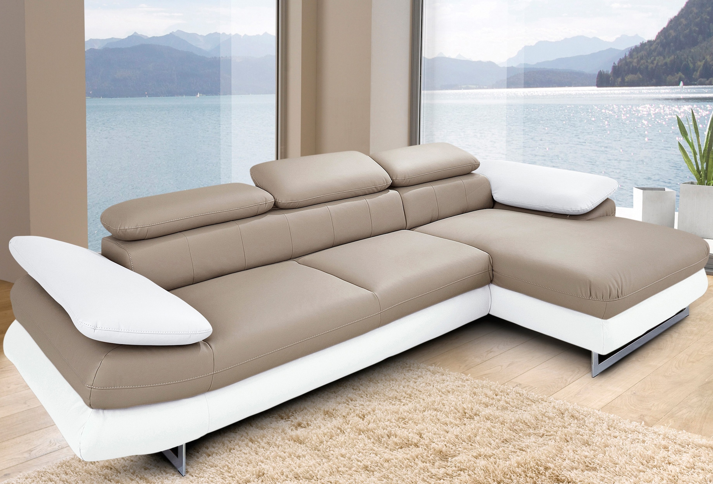 COTTA Ecksofa "Solution L-Form, B:286cm,modern mit Relaxarmlehne, Wellenunterfederung" mit Arm- & Kopfteilverstellung, wahlweise mit Schlaffunktion