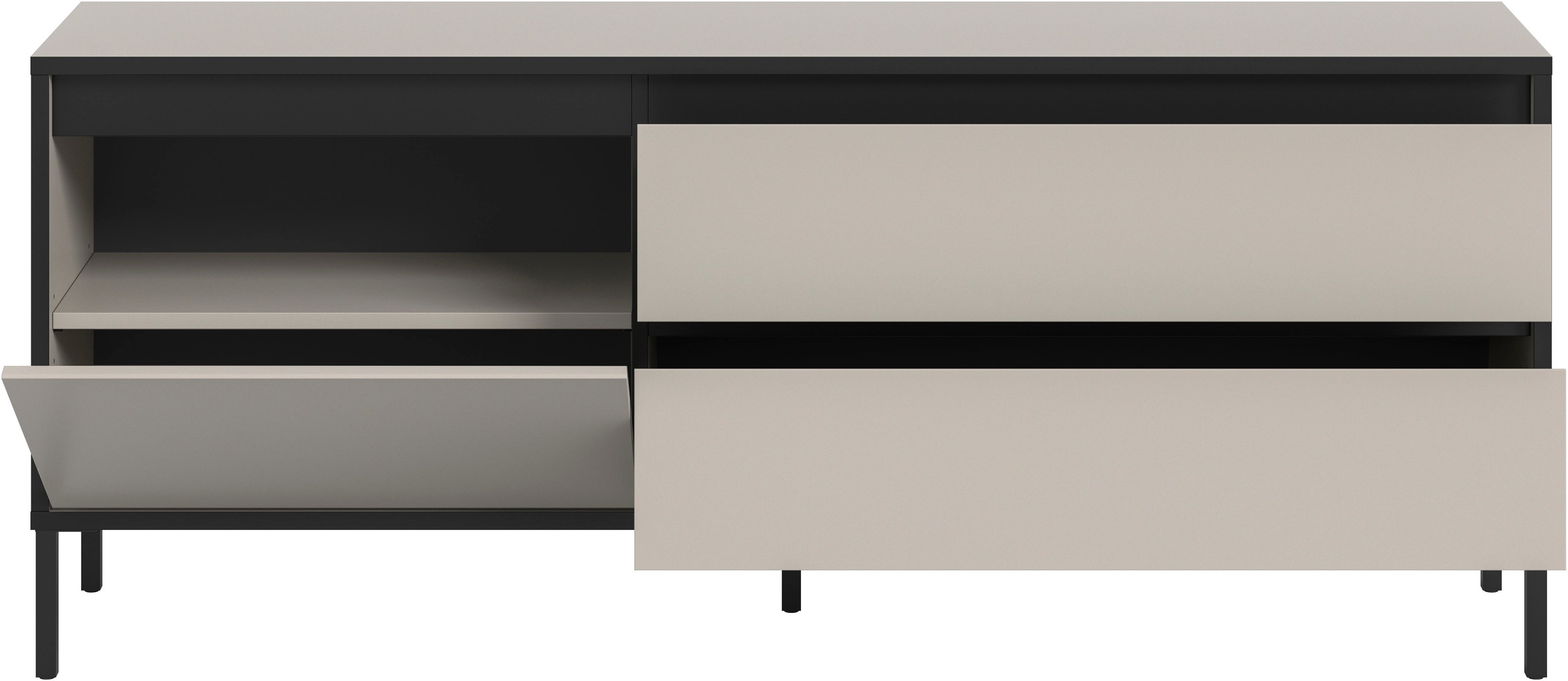 INOSIGN Lowboard »NORT, Breite: 150cm, mit Metall Stabfuß, 1 Klappe, 2 Schubkästen«, TV-Lowboard, Mediaschrank, Mediaboard, TV-Schrank, Schrank, Board