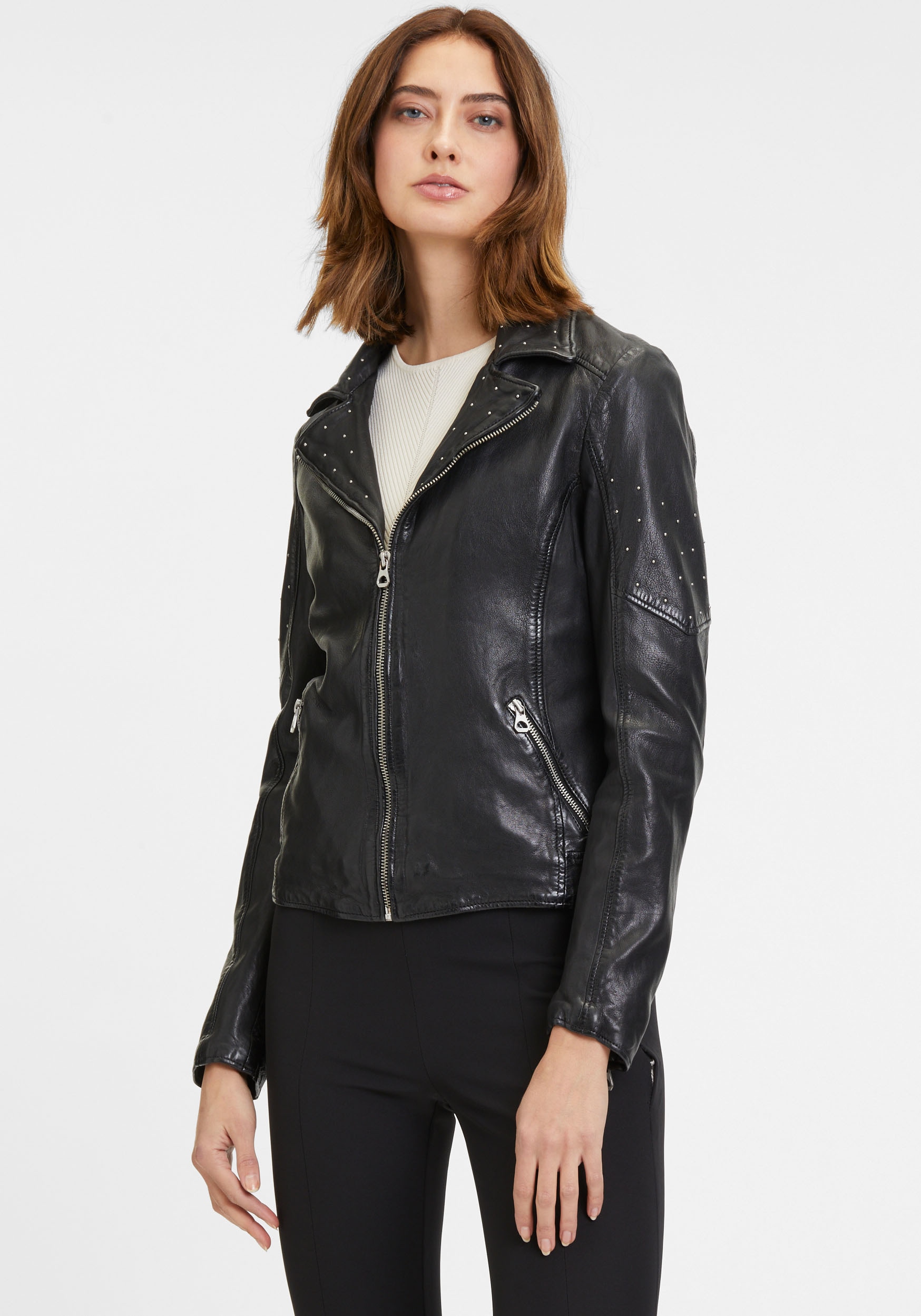 Mauritius Lederjacke "GWShanila" mit Reißverschluss, Ziernieten günstig online kaufen