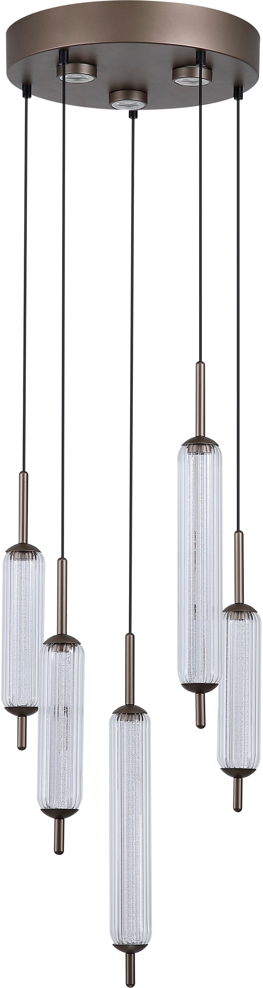 Searchlight LED Pendelleuchte »Cattail 5Lt LED-Pendellampe aus Latte-Metall mit klarem Glas« LED-Modul 1 Stk.