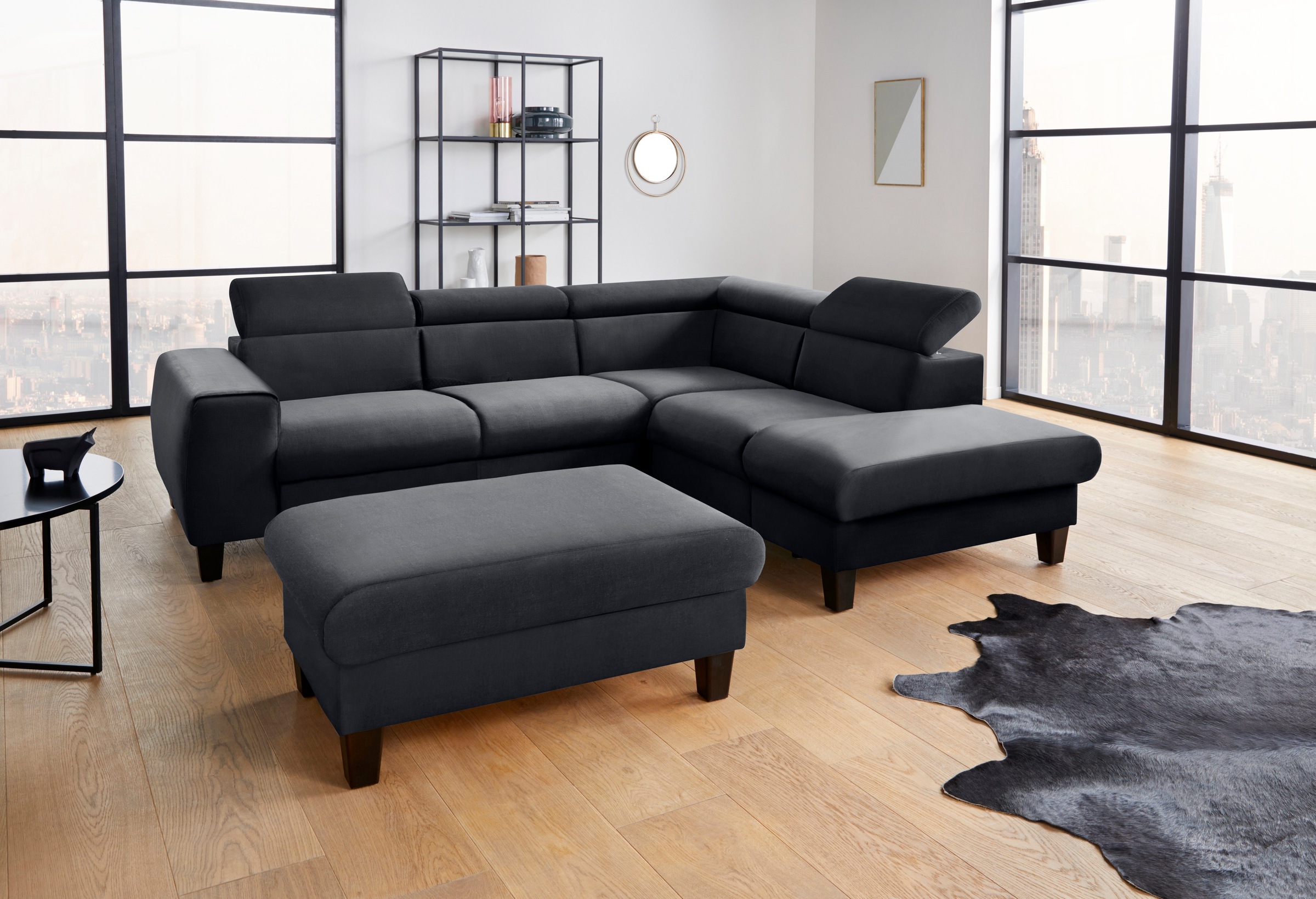 COTTA Polstergarnitur »Morven«, (Set), Set: bestehend aus Ecksofa und Hocker, Kopfteilverstellung