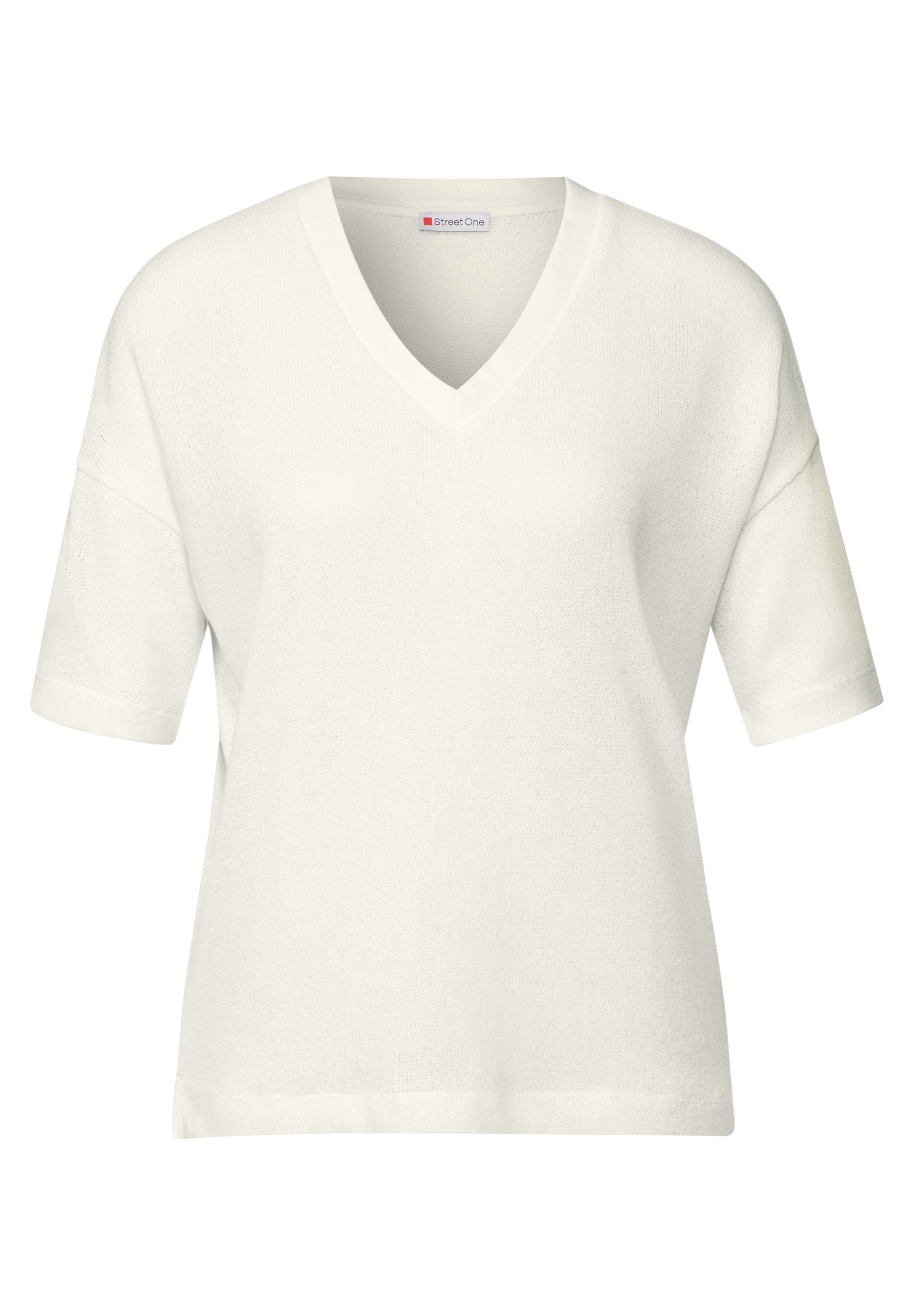 STREET ONE T-Shirt, im Strick-Look mit V-Ausschnitt