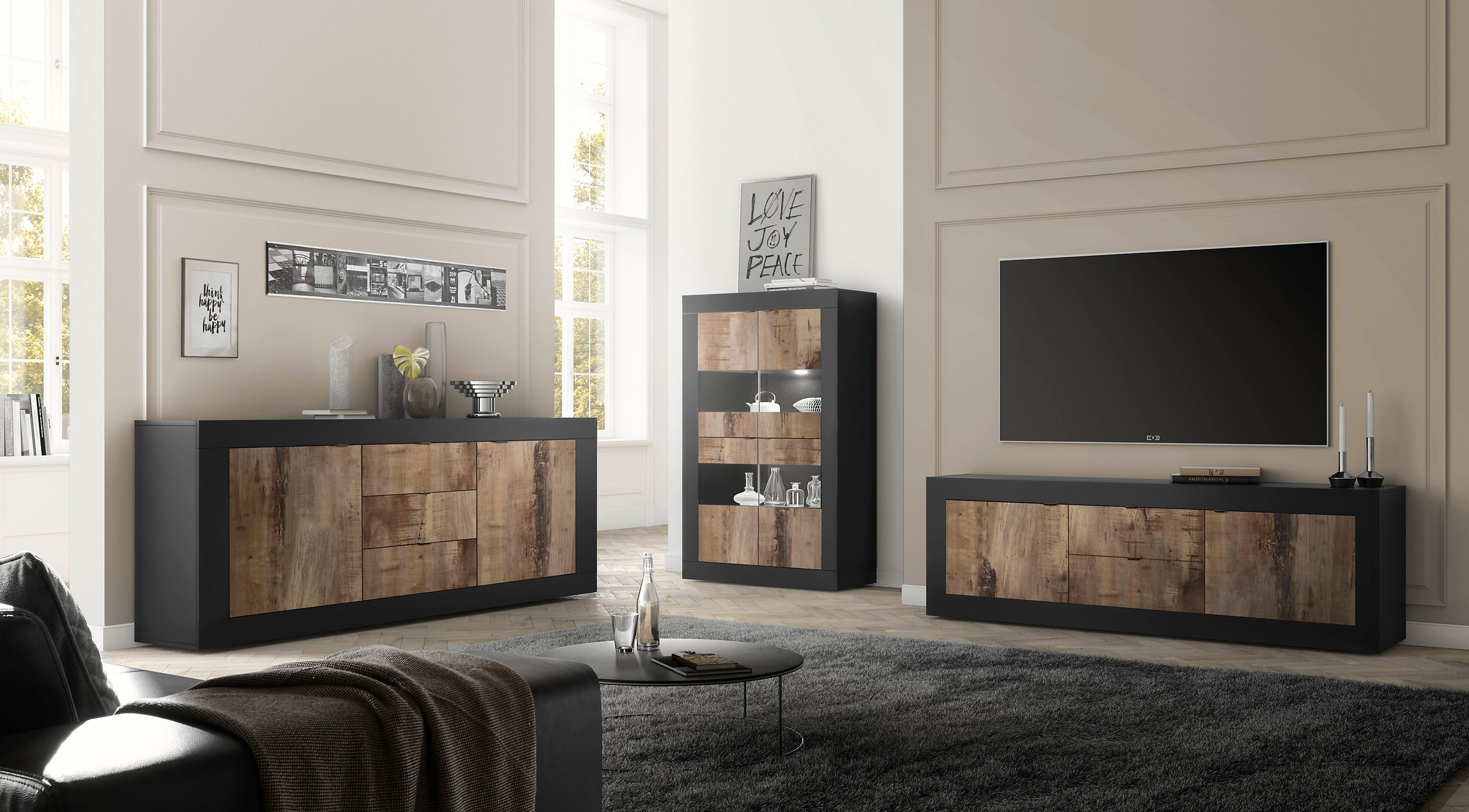 Thumbnail - Home affaire Sideboard "Basic Breite 210 cm, Kommode 2 Türen, 3 Schubkästen, Anrichte," Metallgriff, moderne Rahmenoptik...