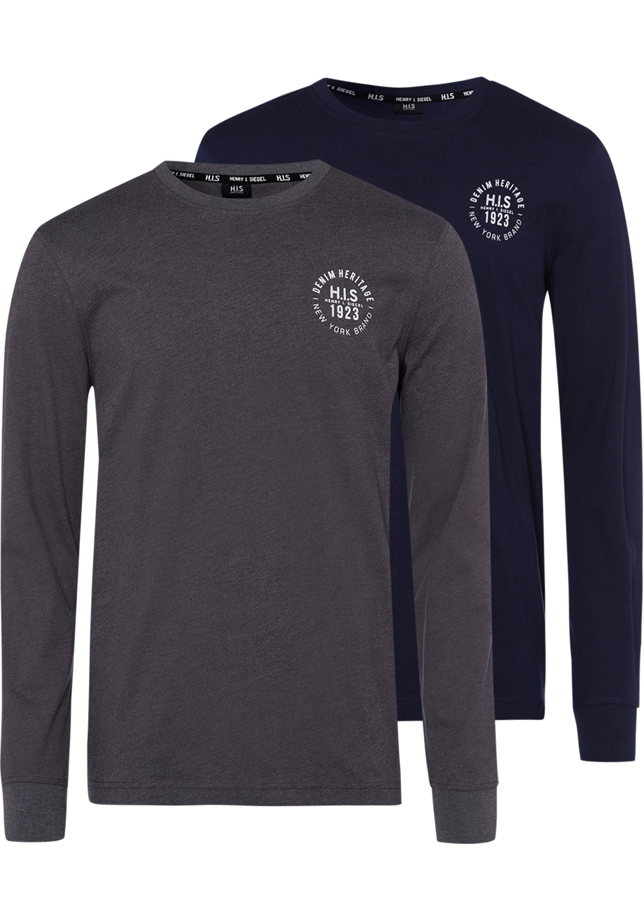 H.I.S Langarmshirt Packung, 2er-Pack, 2 Stk. tlg. Langarm, bedruckt, Rundha günstig online kaufen