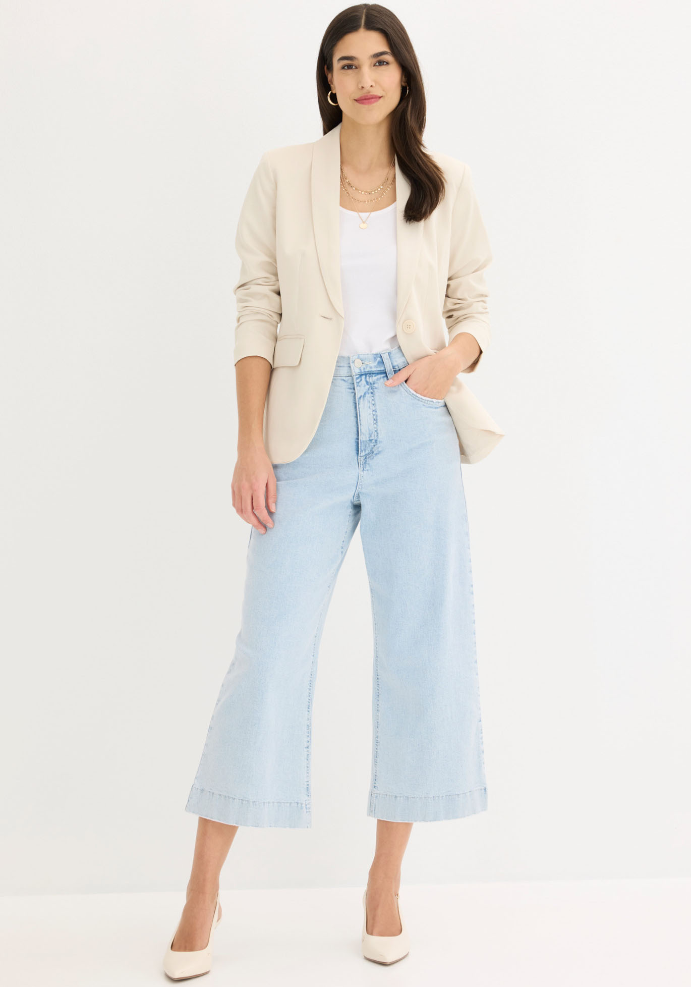 bonprix Jackenblazer eleganter Look, schmale Passform, aus Polyester und Elasthan