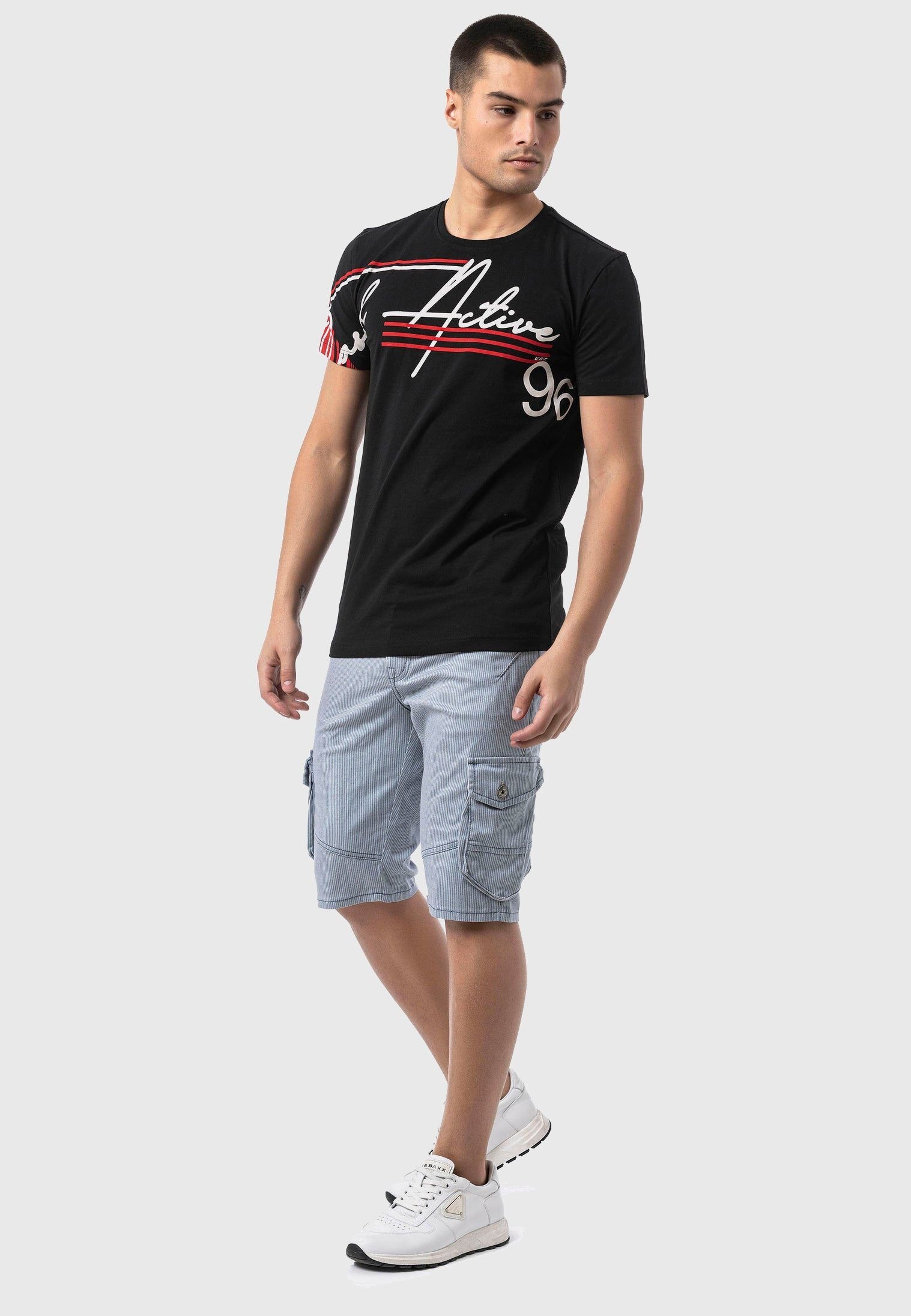 Cipo & Baxx Herren Streifen Caprihose Blau Größe 32 3