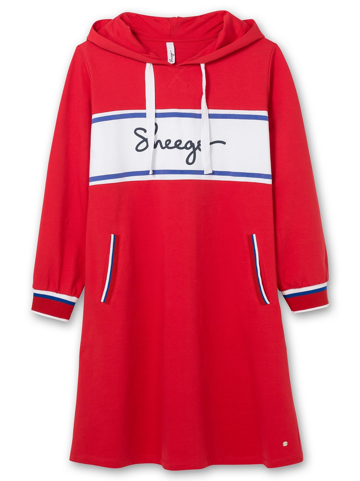 Sheego Sweatkleid »Große Größen«, mit Kapuze und Logo-Frontdruck für kaufen  | BAUR