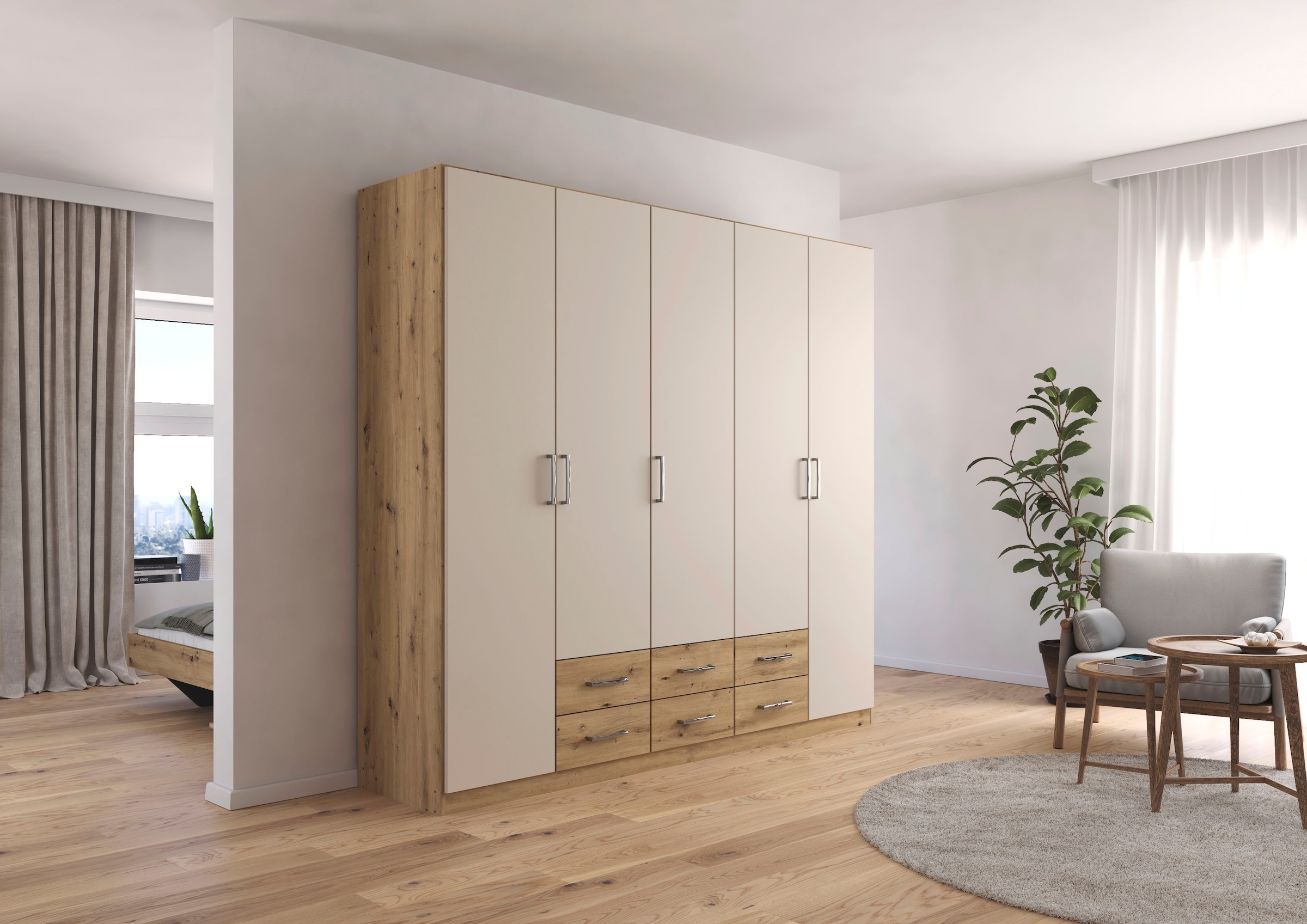 rauch Drehtürenschrank "Kleiderschrank Garderobe GAMMA Breiten 226 cm" in 3 Ausstattungen BASIC/CLASSIC/PREMIUM (inkl. SOFT-CLOSE-Funktion), mit Schubladen, verschiedene Griff-Varianten TOPSELLER MADE IN GERMANY