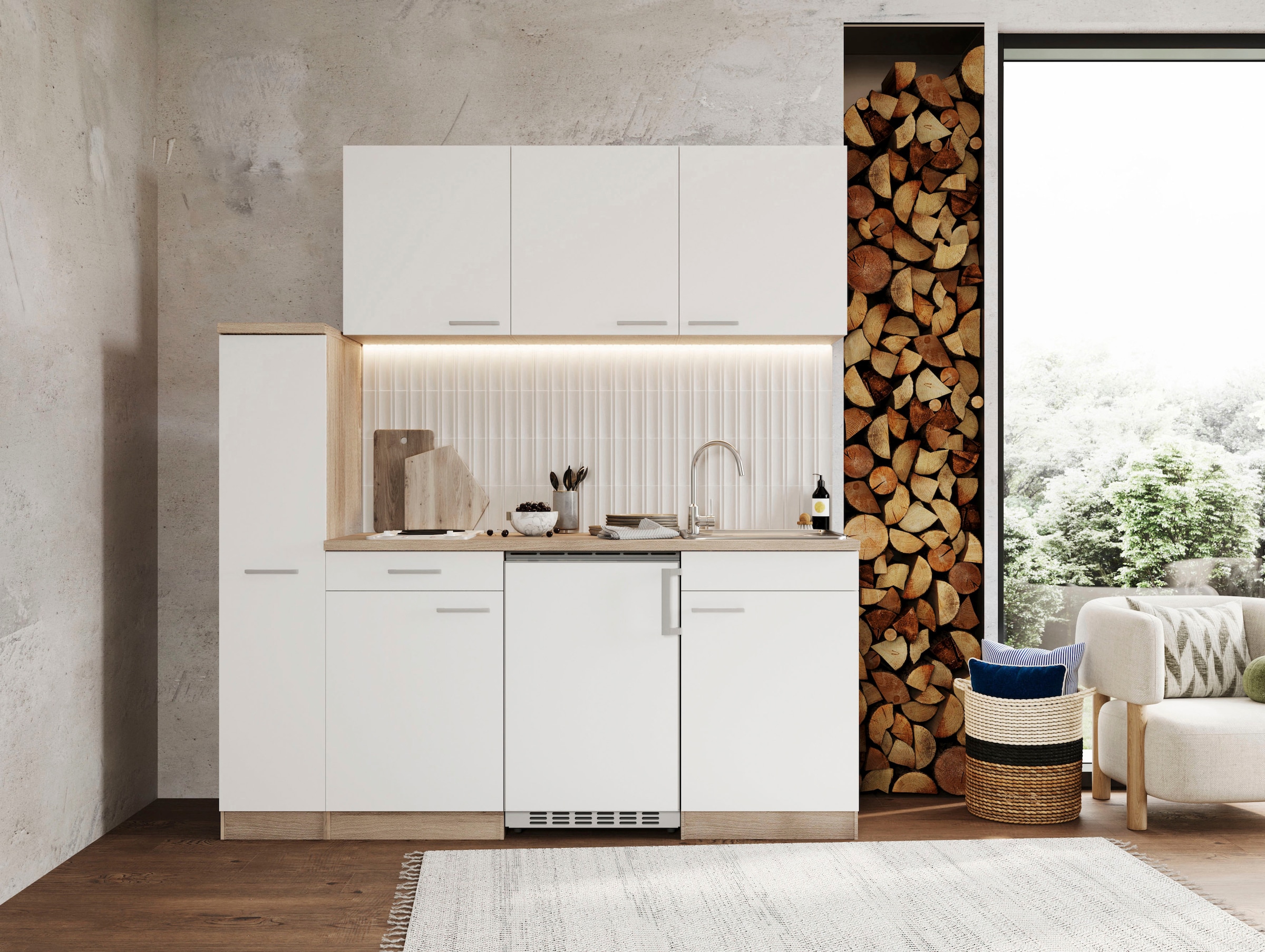 RESPEKTA Küche »Luis, Duo Kochfeld, wahlweise mit Mikrowelle, Korpus Eiche Sägerau,« Breite 180 cm, in exclusiver Konfiguration für OTTO