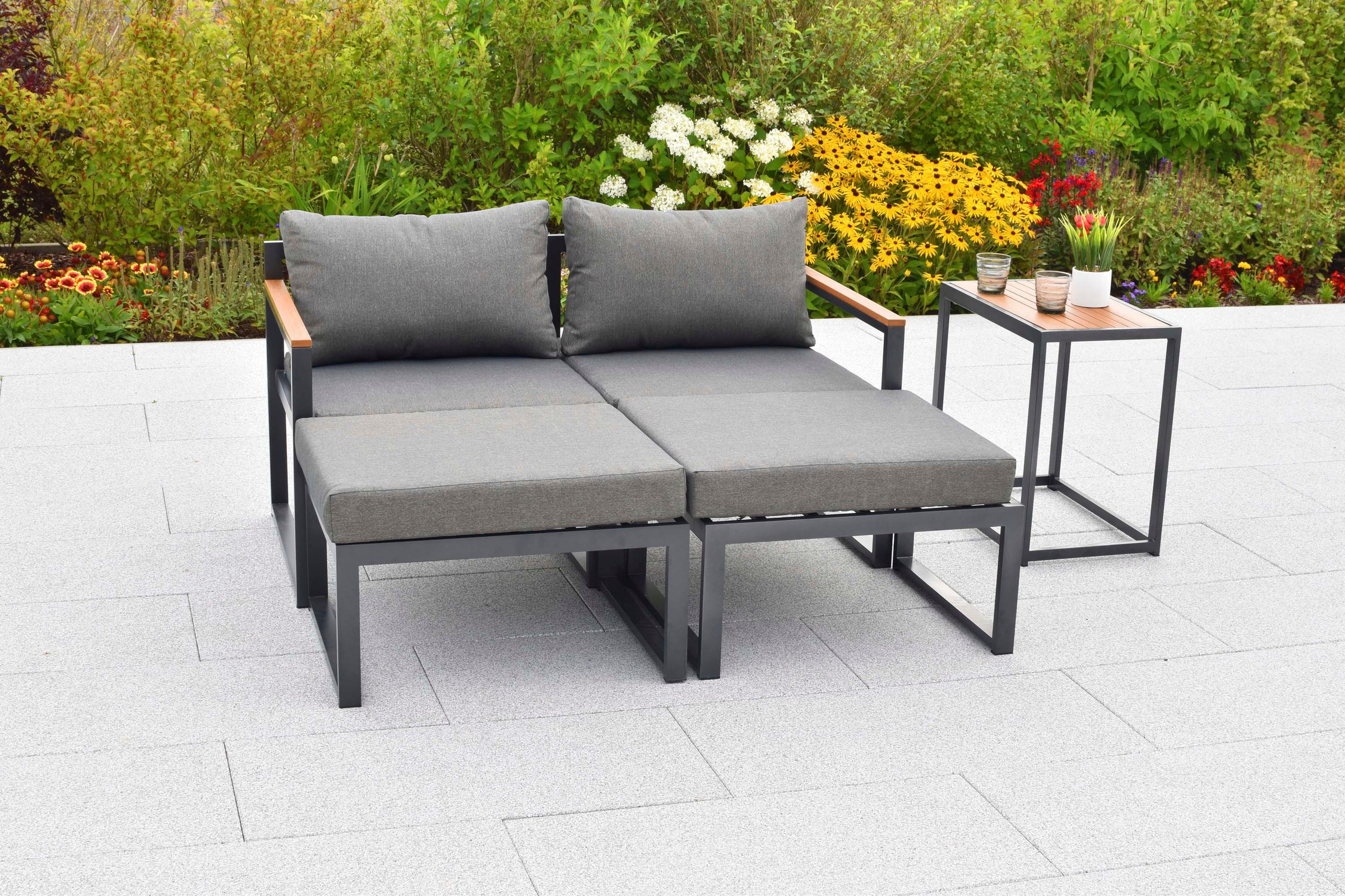 MERXX Gartenlounge-Set »Lindos« Set, 11 tlg. inkl. 2 Sessel, 2 Hocker, 2 Rückenkissen, 4 Sitzkissen, 1 Tisch