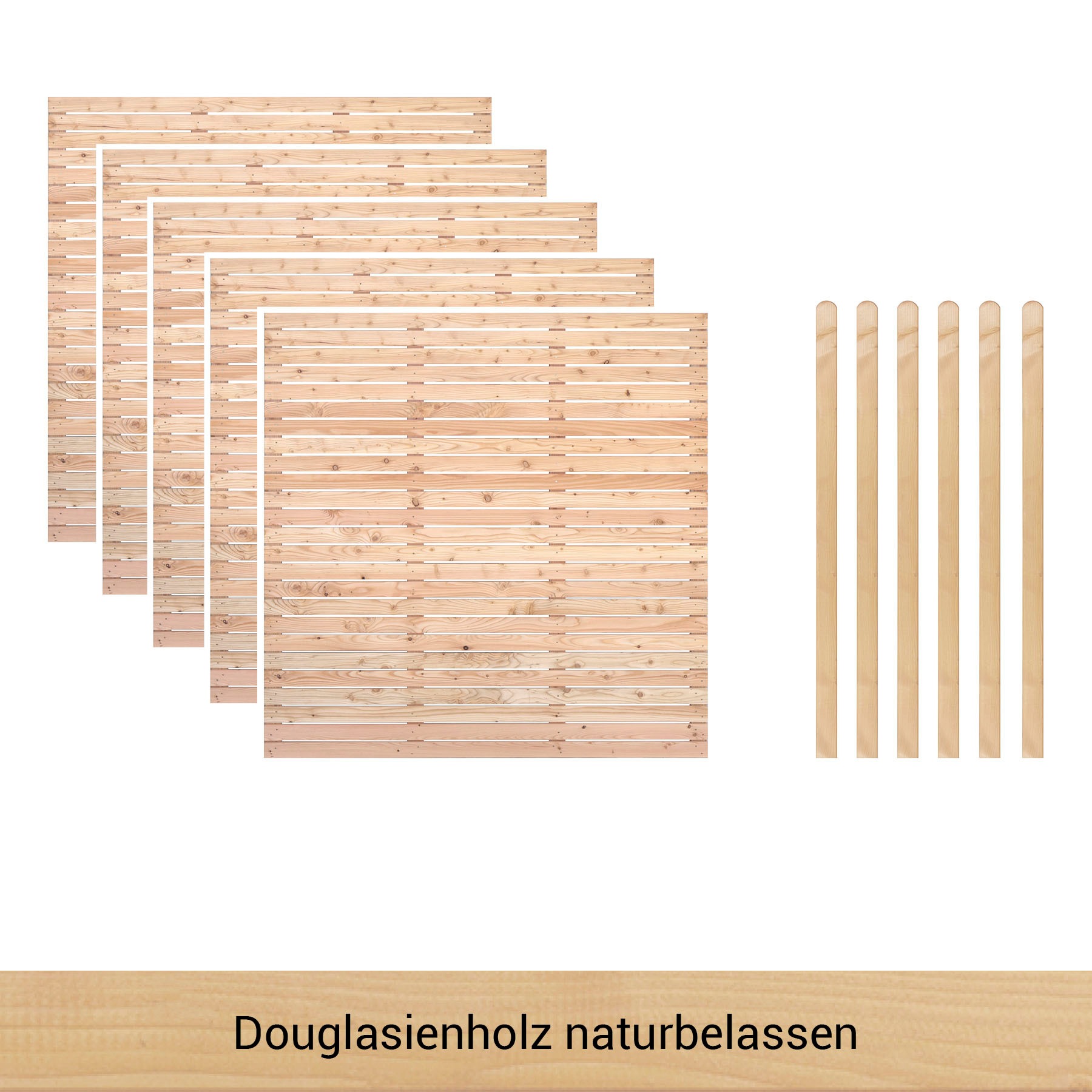 BM Massivholz Zaun »Kurt Set 5«, 5 Elemente 180 x 180cm, 6 passende Pfosten, Kopf gerundet, Länge 190cm