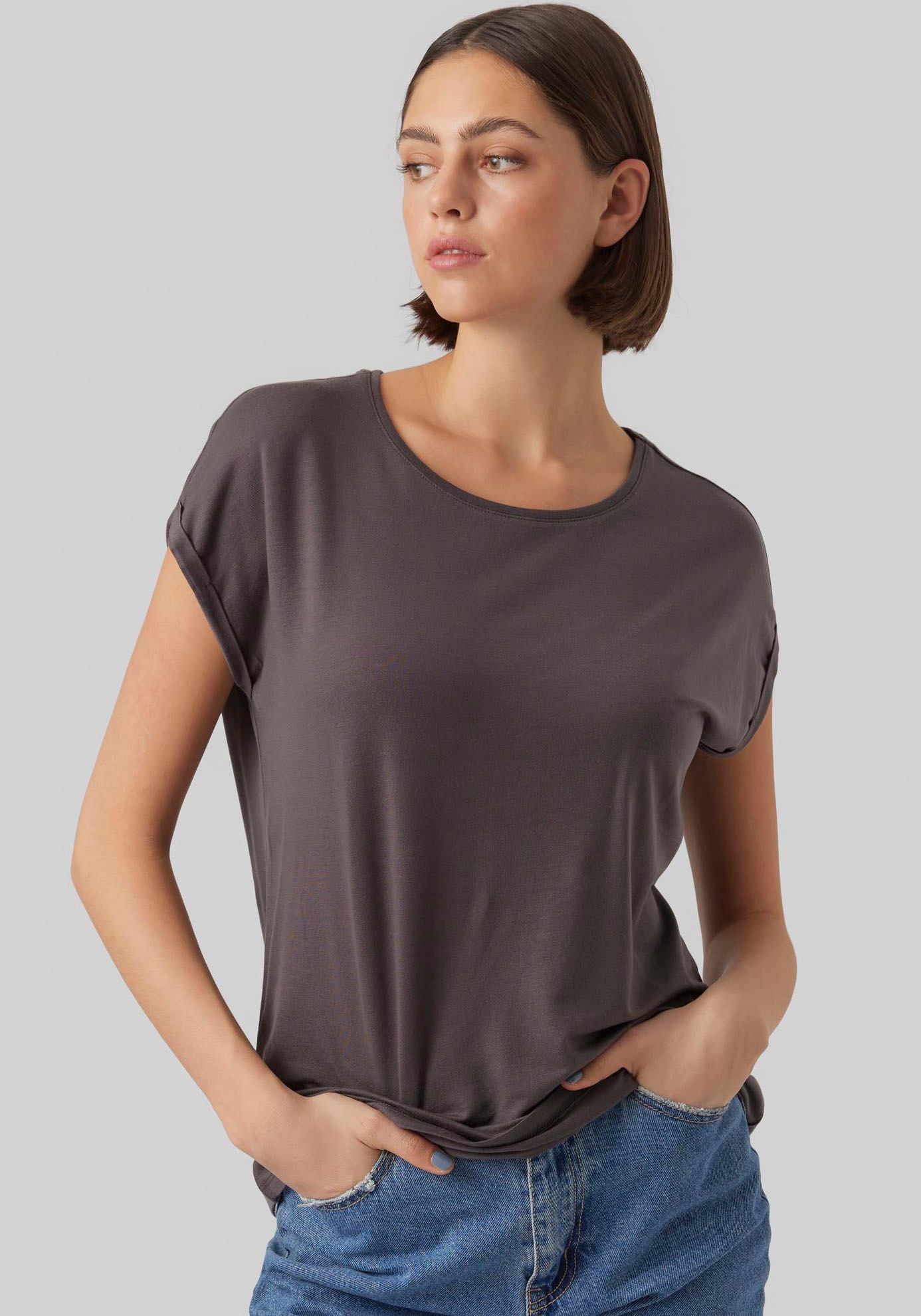 Vero Moda Rundhalsshirt "VMAVA PLAIN SS TOP GAJRS NOOS" Materialmix, regula günstig online kaufen