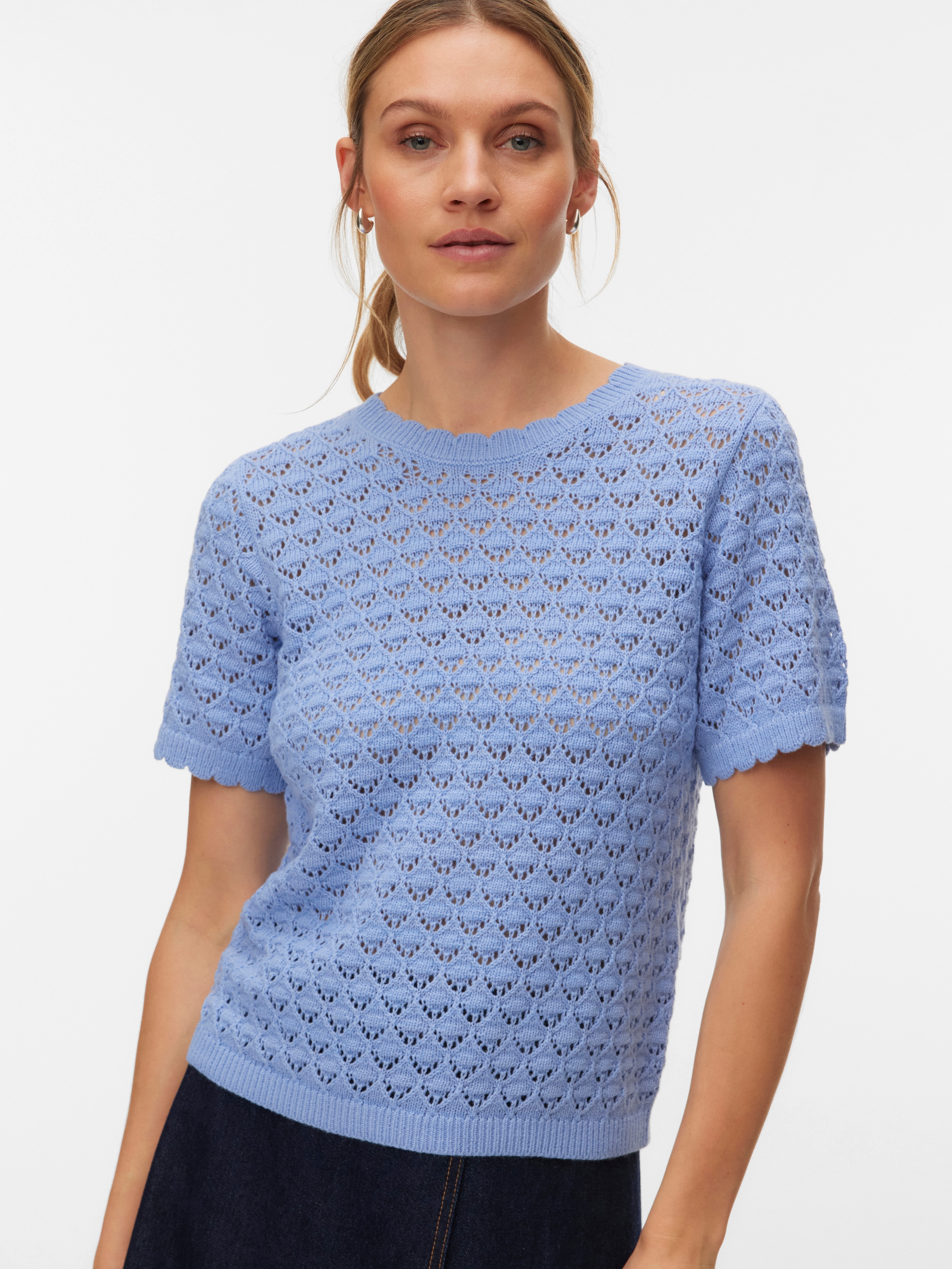 Vero Moda Stricktop "VMJAQUELINE SS O-NECK TOP BOO" mit zartem Muster günstig online kaufen