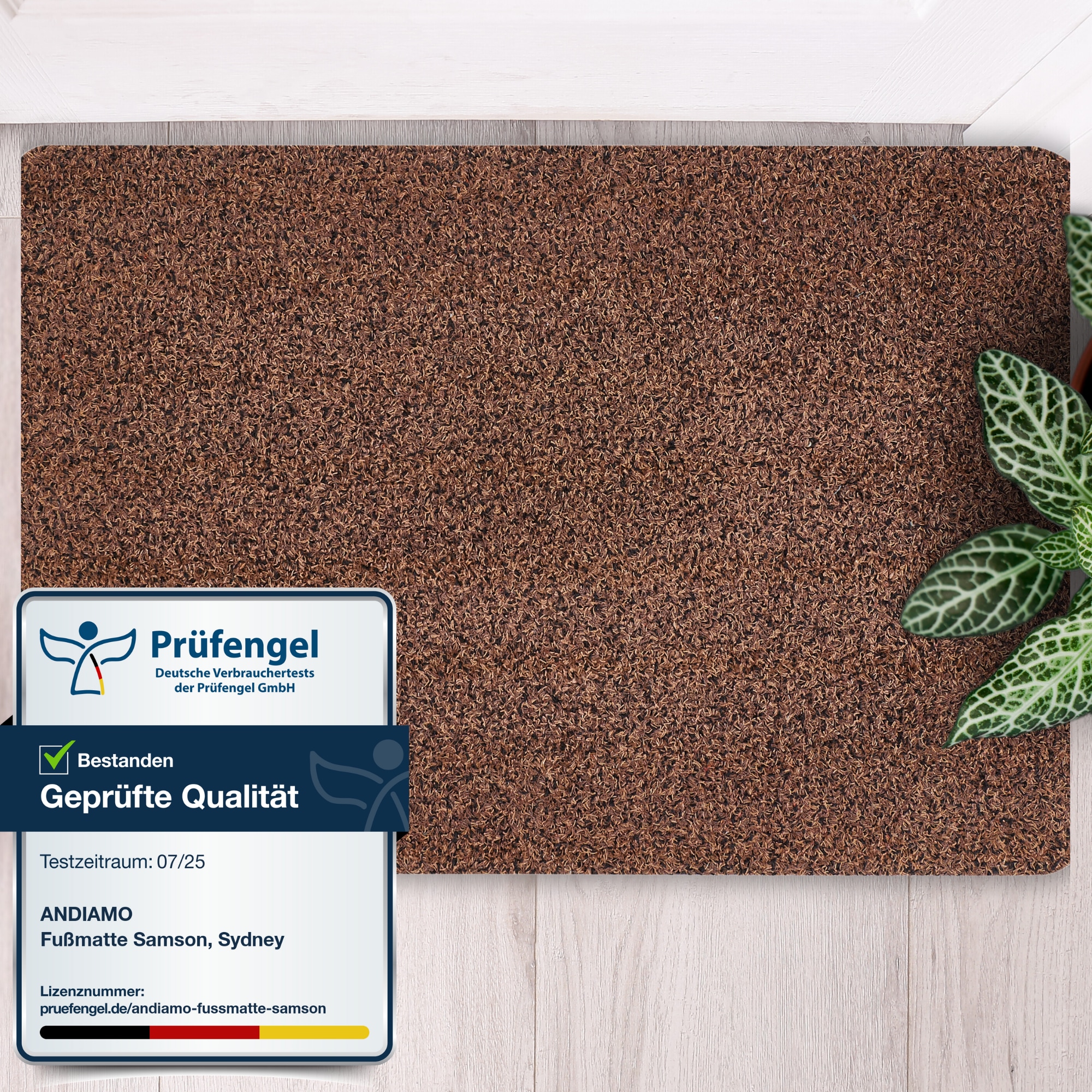 Fußmatte ANDIAMO, B:40cm H:6mm L:60cm, braun, Baumwolle, Kunstfaser, Flur, Teppiche, "Samson, Made in Netherlands", Schmutzfangmatte, waschbar,