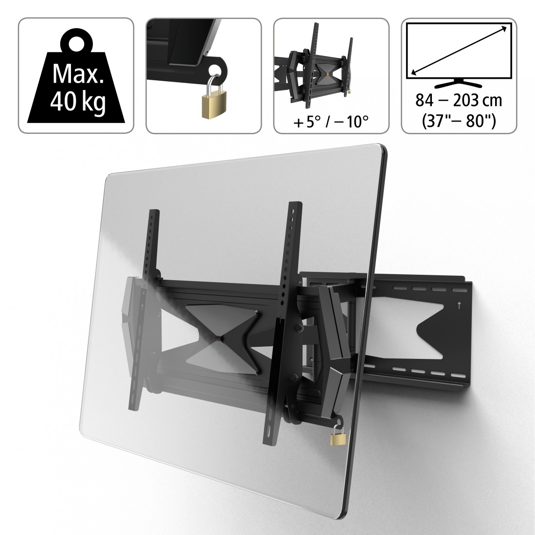Hama TV-Wandhalterung »Wandhalterung (schwenkbar, neigbar, 37" - 80", VESA 600x400)«, bis 203 cm Zoll