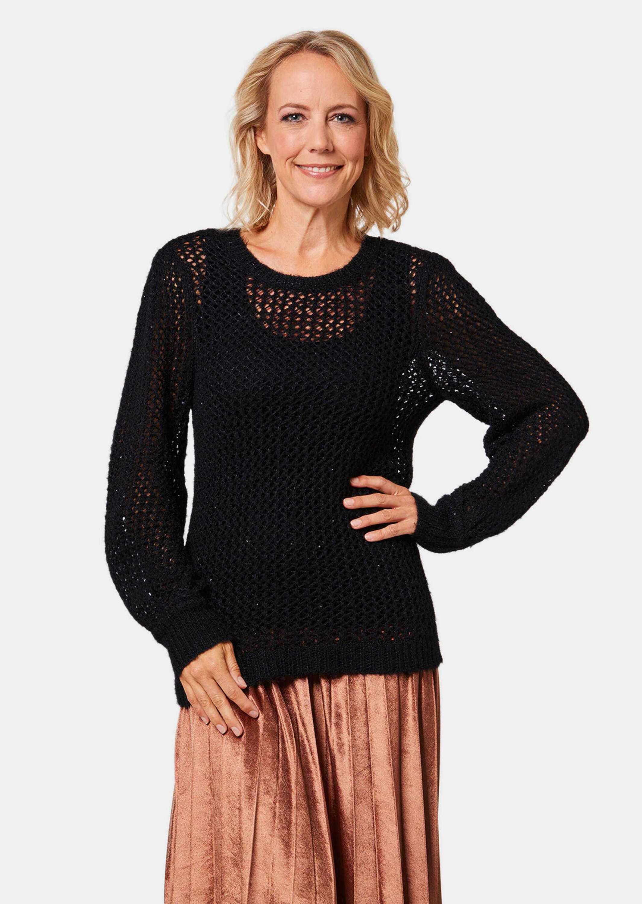 GOLDNER Strickpullover »Pullover Femininer Pullover in Netzoptik mit Pailletten«