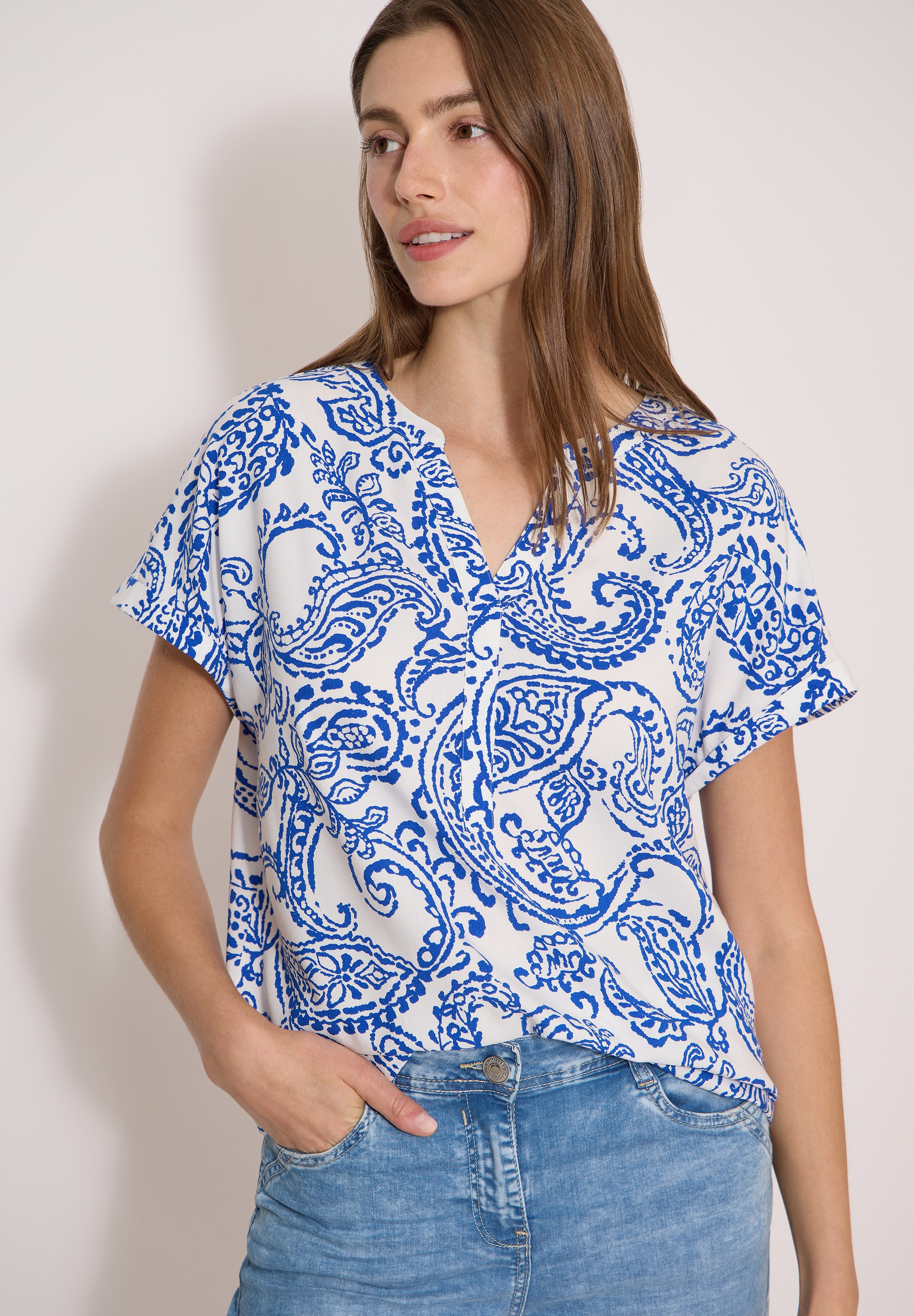 Cecil Kurzarmbluse mit allover Print