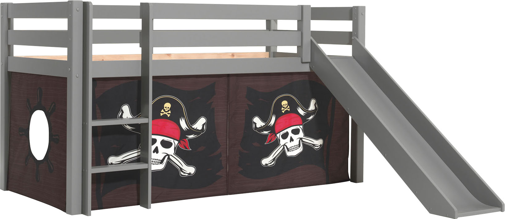 Thumbnail - Vipack Spielbett "Pino, Kiefer massiv, mit Rolllattenrost u. Textil-Set, Made in Europe", (B/H/T ca. 210x114x218cm, mit ...