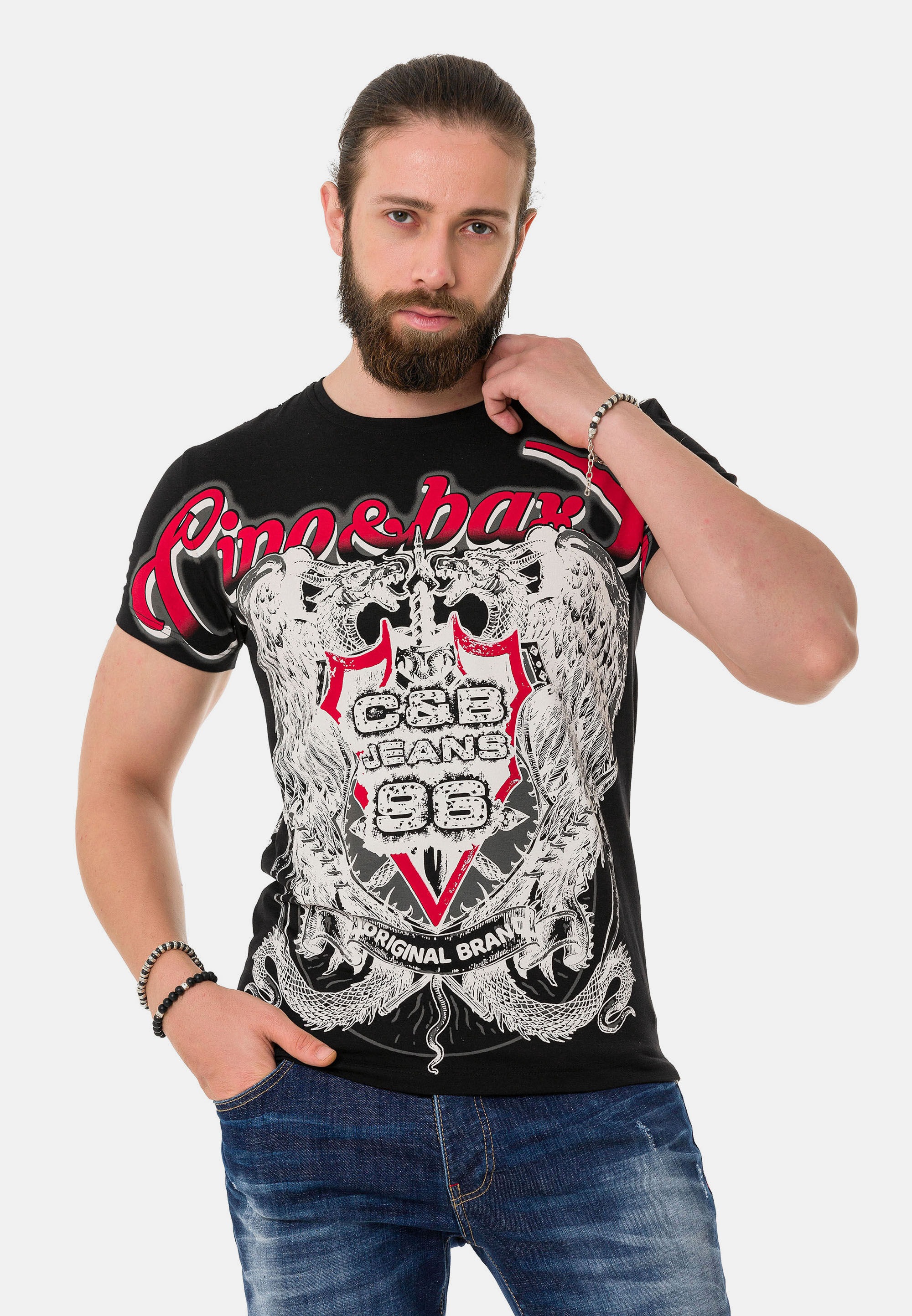 Cipo & Baxx T-Shirt »T-Shirt«, mit Schattenmuster auf der Vorder-und Rückseite