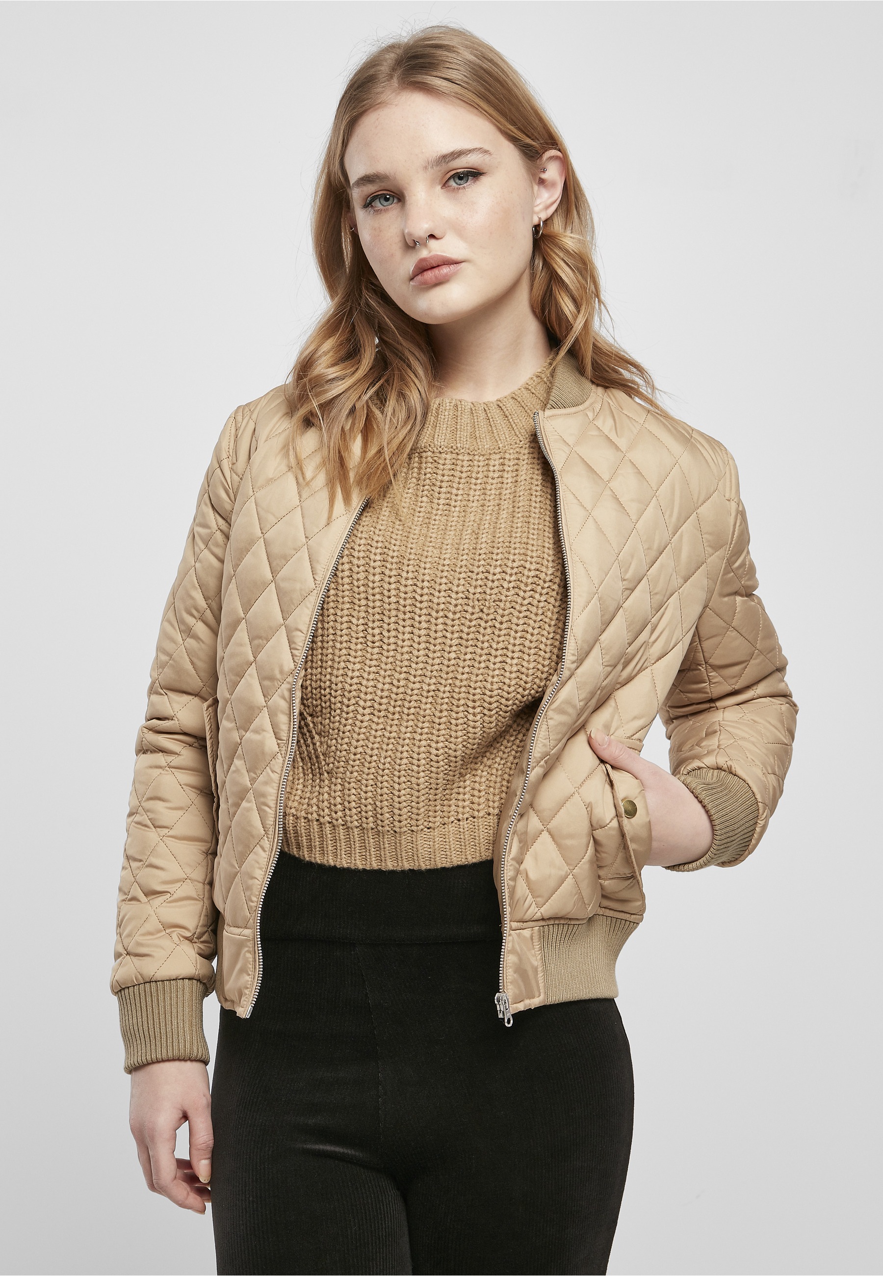 URBAN CLASSICS Langmantel »Urban Classics Damen Ladies Diamond Quilt Nylon Jacket«