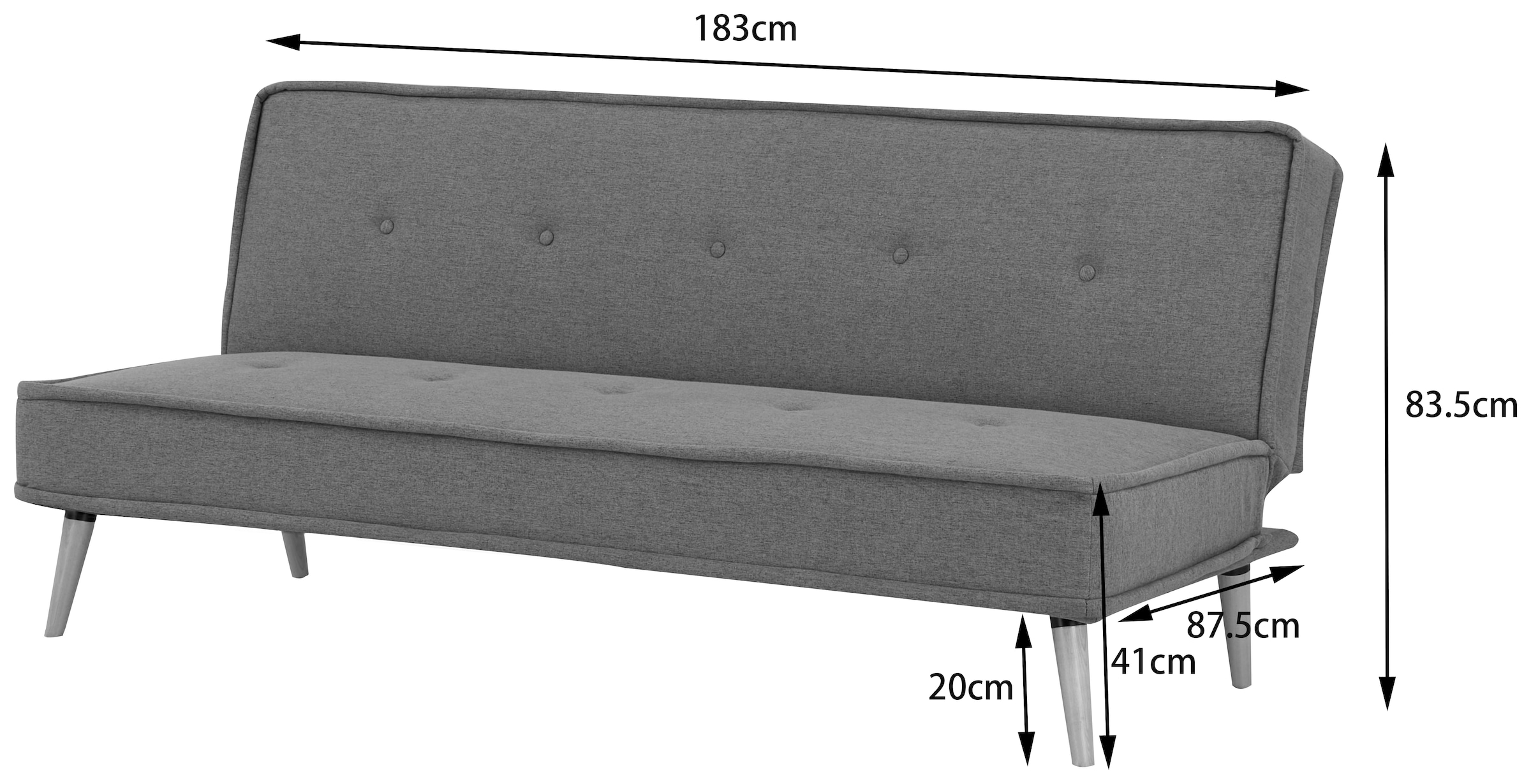 INOSIGN Schlafsofa »ARBON,183cm, klappbarer 3-Sitzer mit verstellbarer Rückenlehne und«, Bettfunktion, Webstoff und Kunstleder