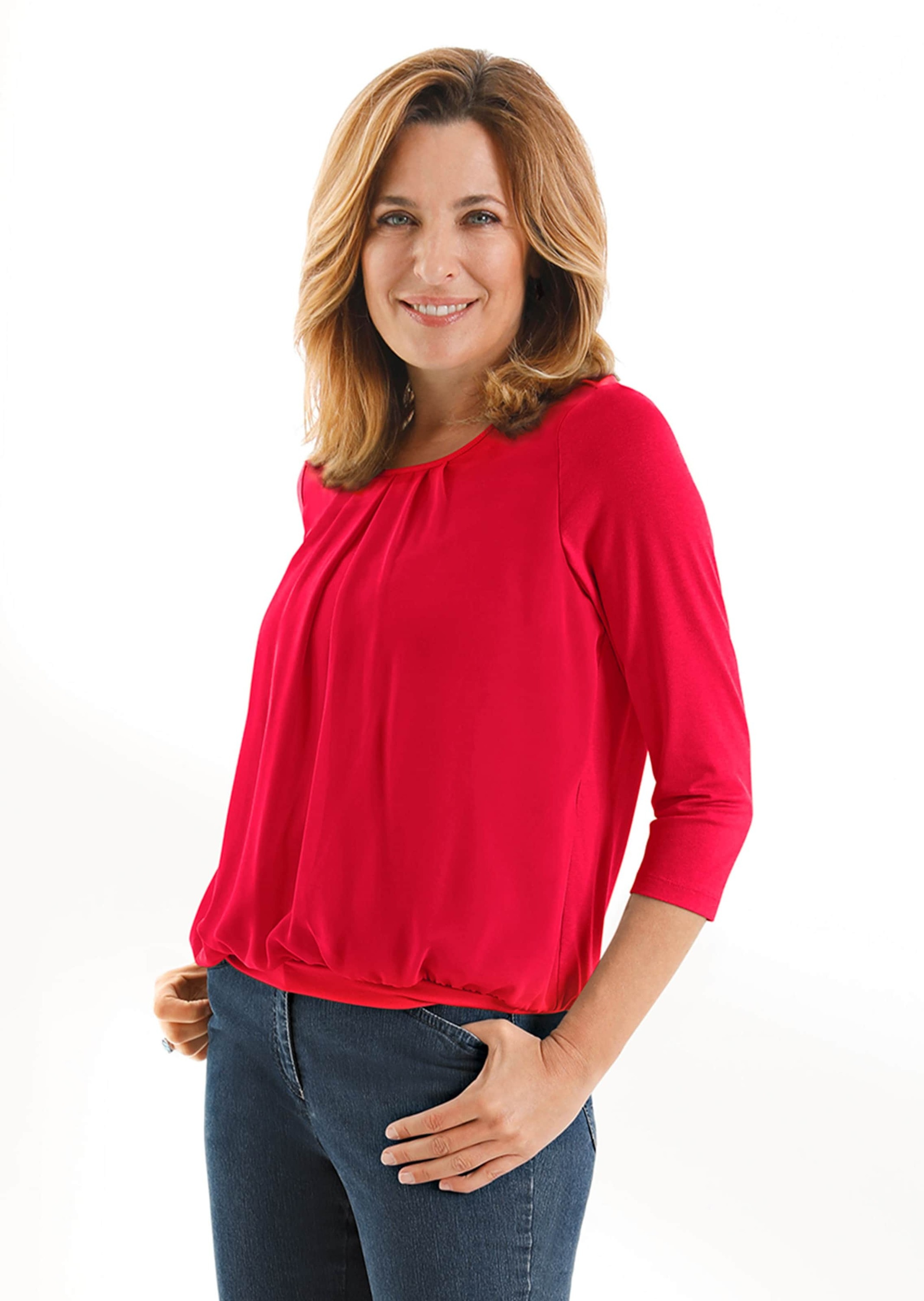 GOLDNER Kurzarmbluse »Chiffon-Shirt mit 3/4-Arm, Rundhals« keine/nicht relevant