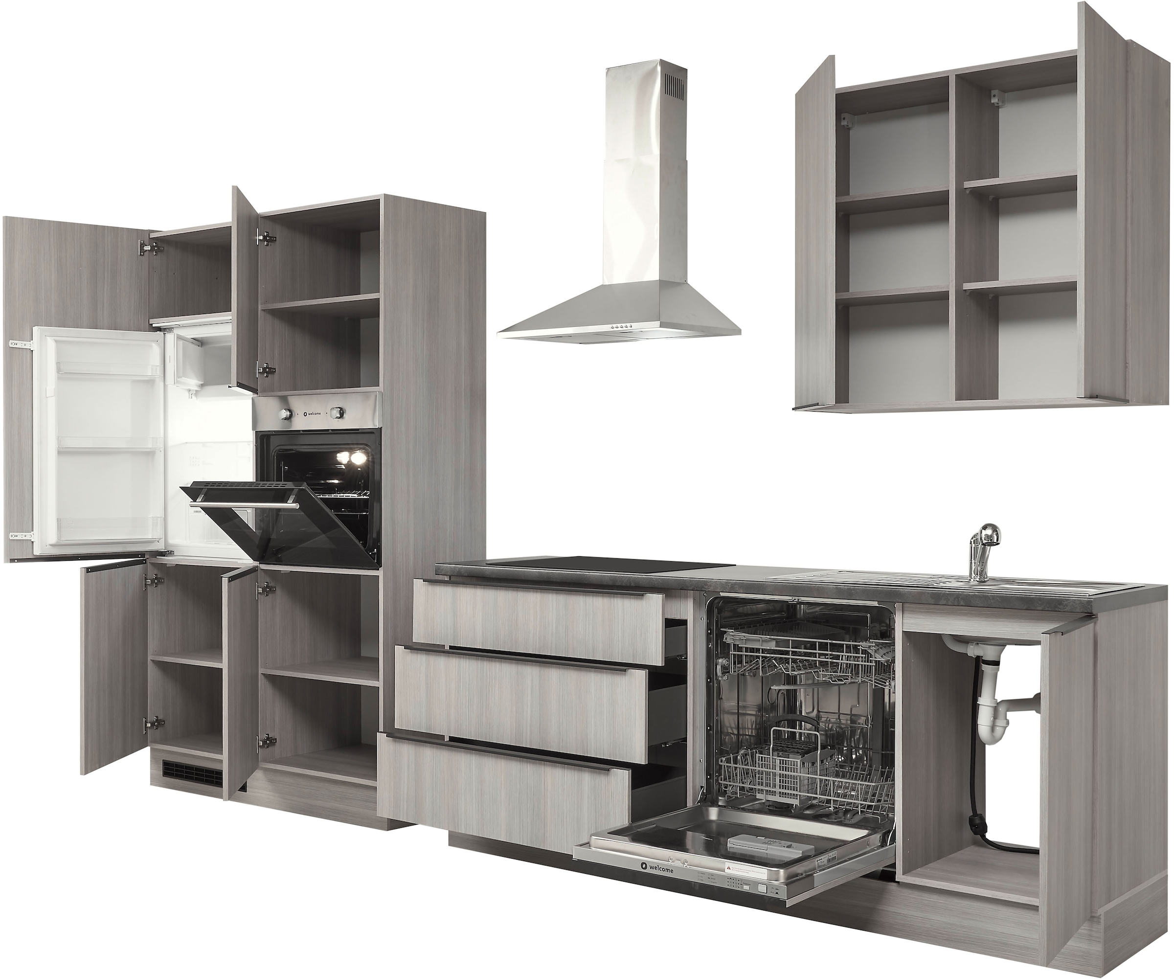 BASIC by Balculina Küchenzeile »Landzeit BxHxT 320x240x60 cm«, Breite 320cm, wahlweise mit E-Geräten, Softclose, Metallschubkasten