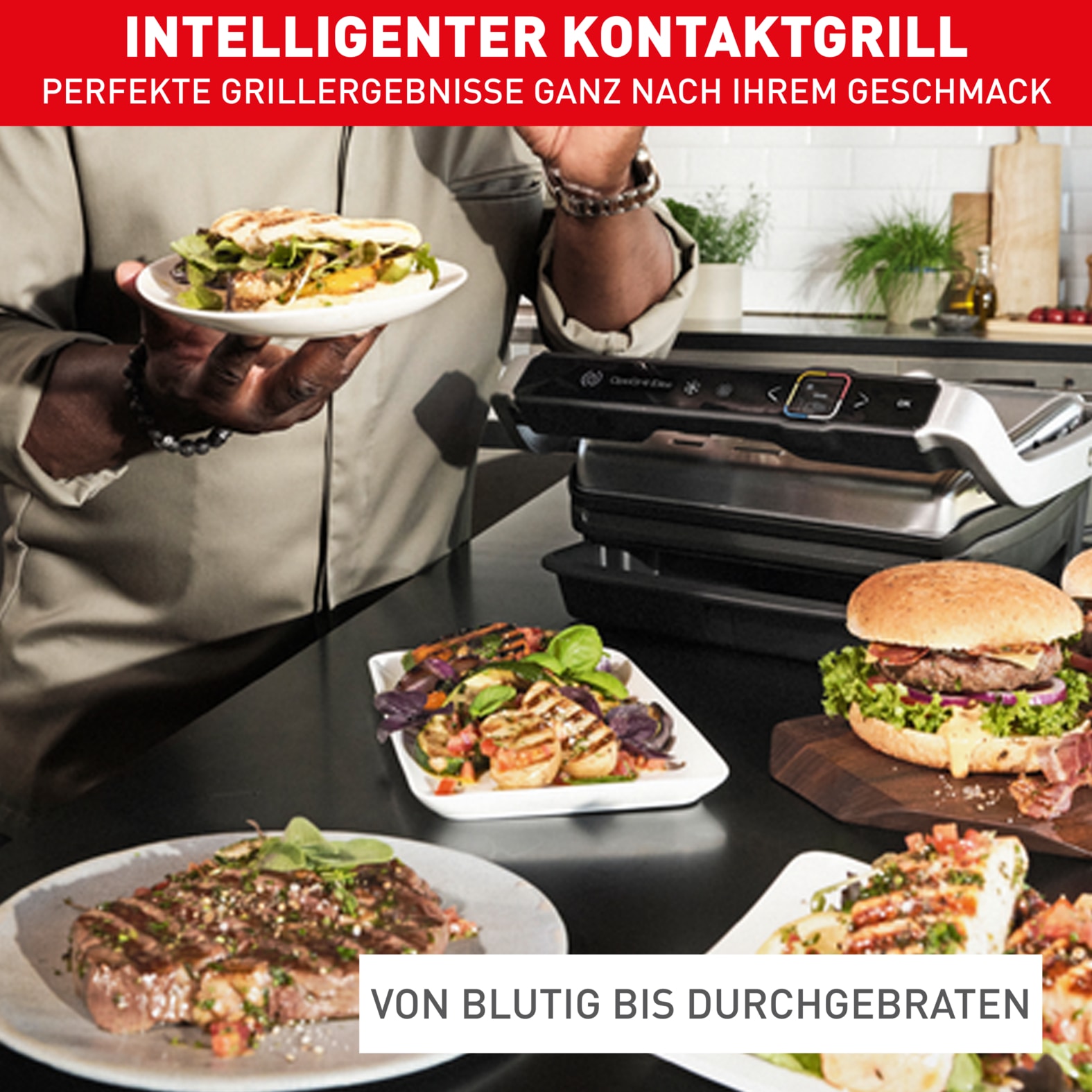 Tefal Kontaktgrill »OptiGrill Elite XL, spülmaschinengeeignete Platten«, 2200 W, Countdown zum Grillergebnis, Grillboost für Grillstreifen, GC760D