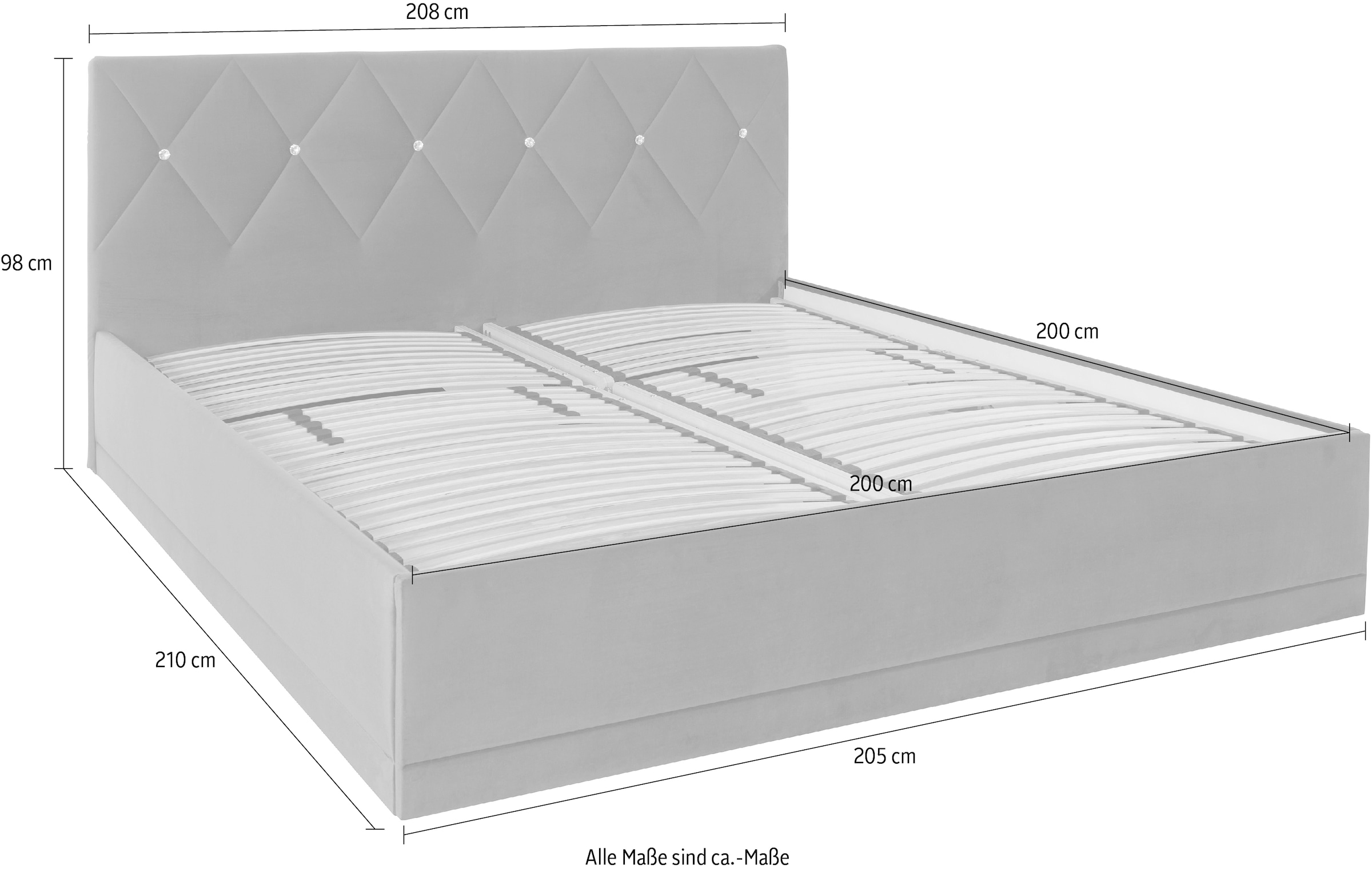 Westfalia Schlafkomfort Polsterbett »Adamas«, auch mit Bettkasten, Knopfheftung mit Strasssteinen