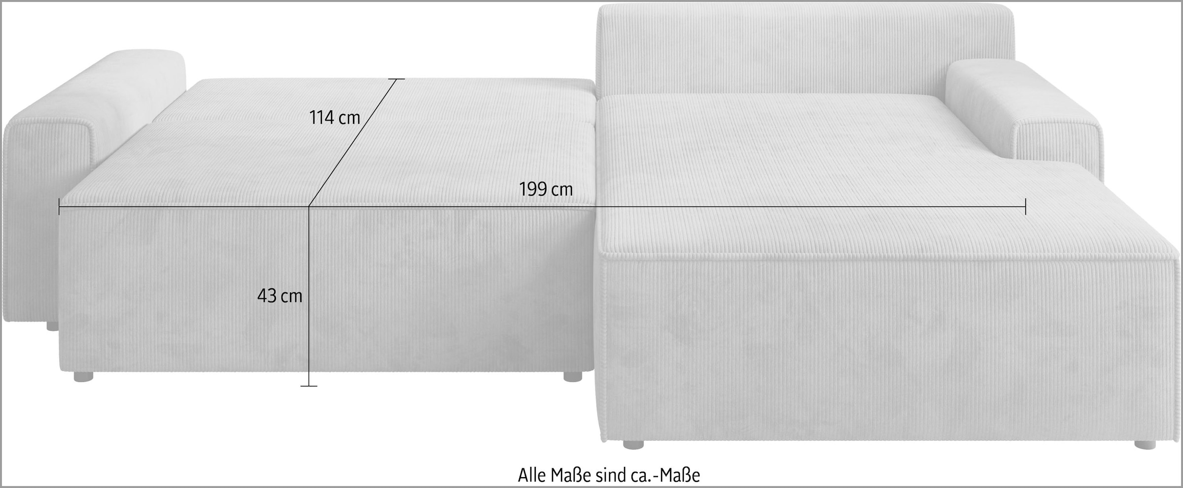 TRENDMANUFAKTUR Ecksofa »Challenge, Schlafsofa mit Bettkasten, Couch in L-Form, Breite 245 cm«, Recamiere beidseitig montierbar, mit Bettfunktion, trendiger Cordstoff