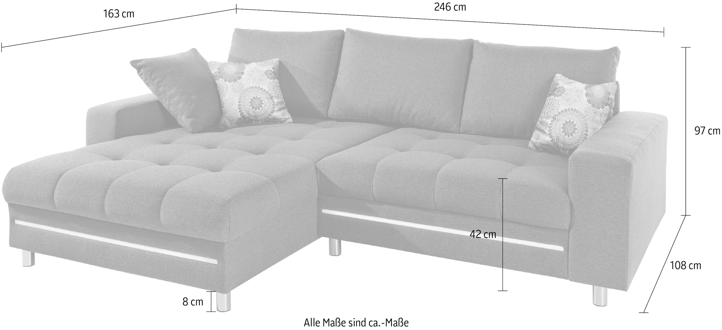 Mr. Couch Ecksofa Tobi L-Form, wahlweise mit RGB-LED-Beleuchtung oder Bettkasten