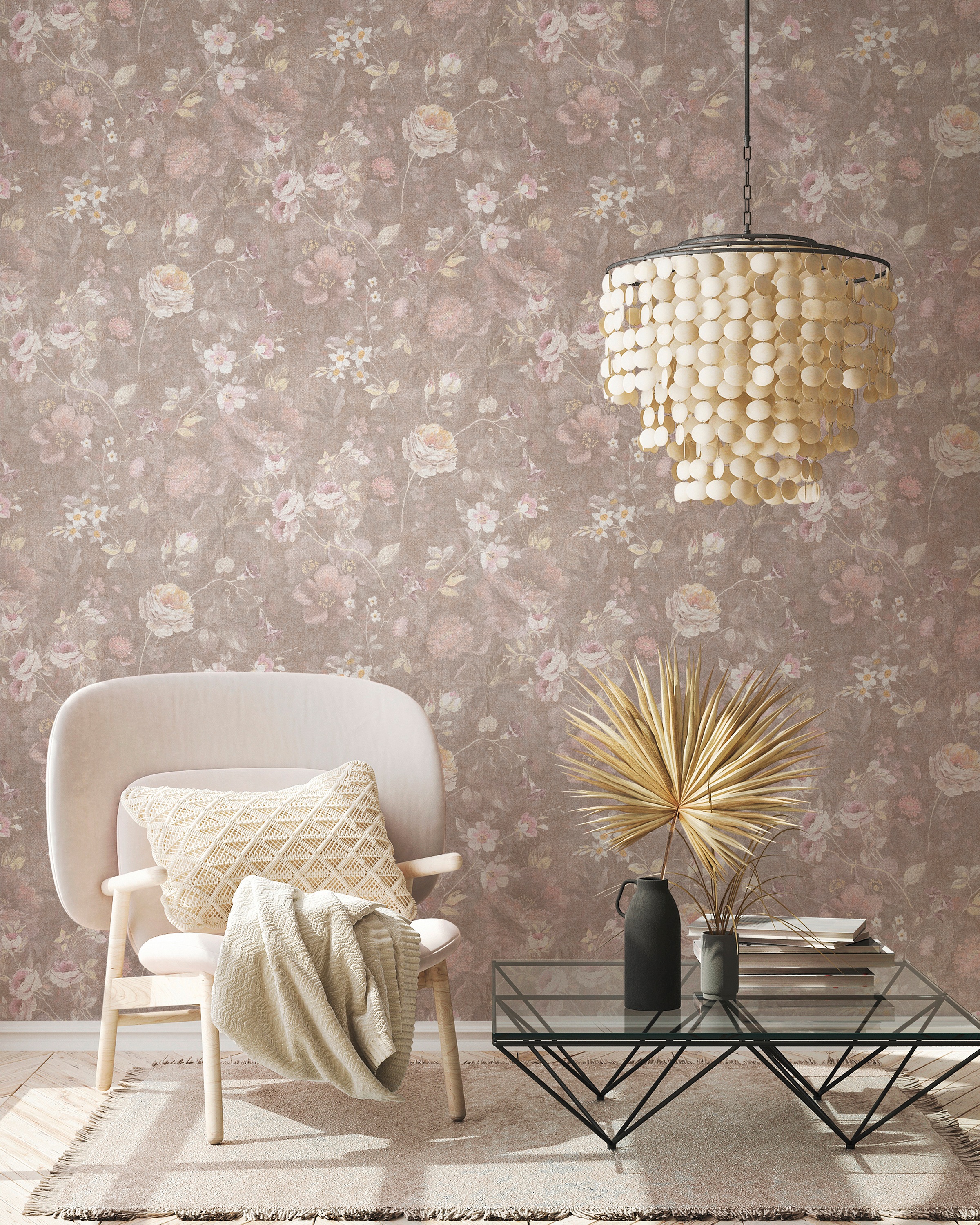 A.S. Création Vliestapete »Natural Living Blumentapete«, matt-gemustert-neutral, Blumentapete Vlies Vlies Wand Tapeten Wohnzimmer Schlafzimmer Küche