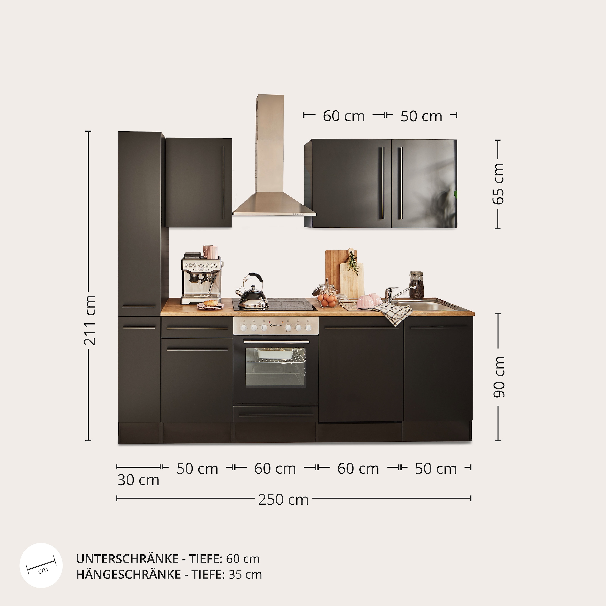 BASIC by Balculina Küchenzeile »Jazz«, Breite 250 cm, wahlweise mit E-Geräten