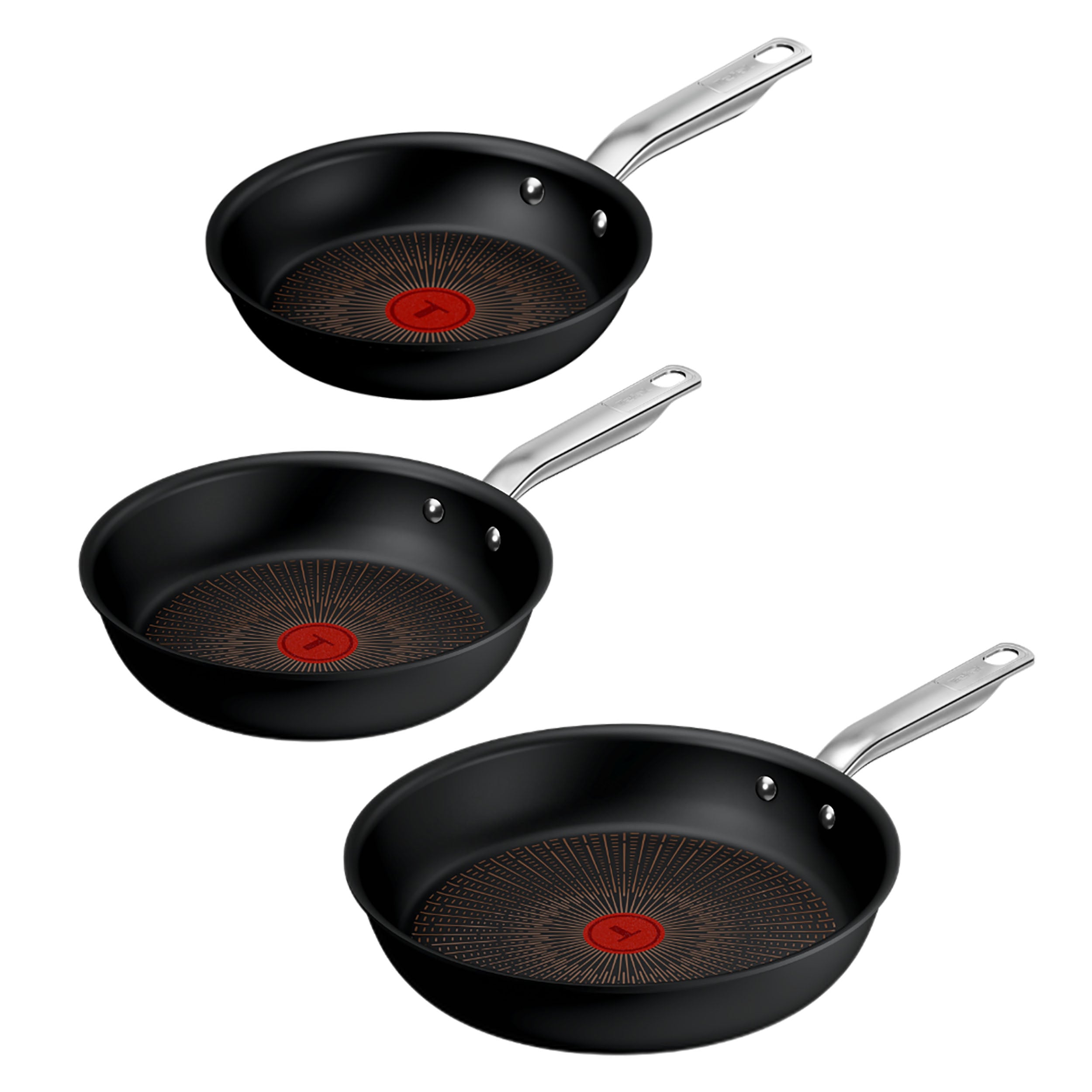 Tefal Pfannen-Set "Experience Unbreakable" Aluminium Set, 3x Bratpfanne 20/24/28 cm, 3 tlg. FusionCore Antihaftversiegelung, Induktion, Temperaturanzeiger