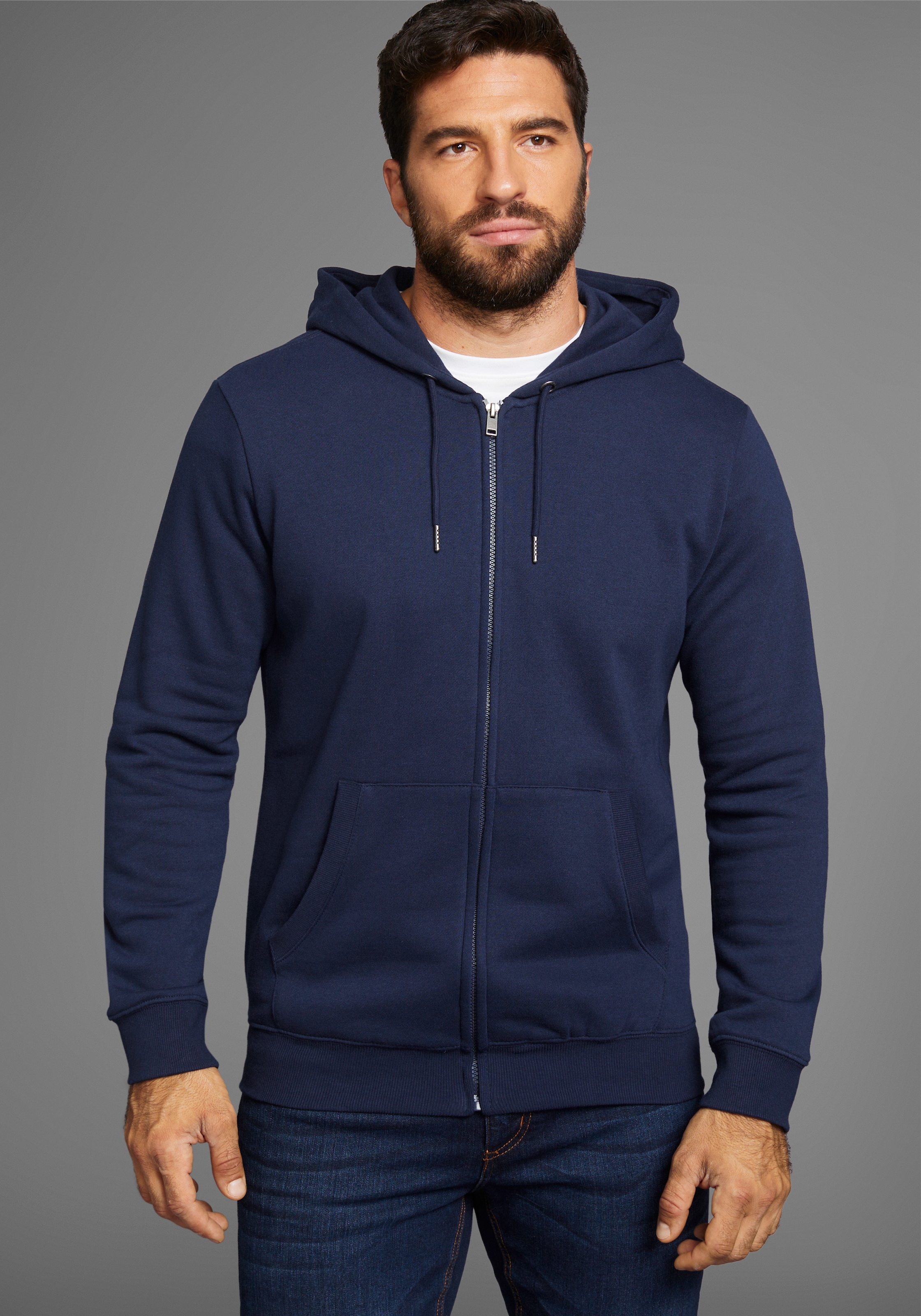 Mans World Kapuzensweatjacke mit Kapuze und Kordelzügen, normale Passform